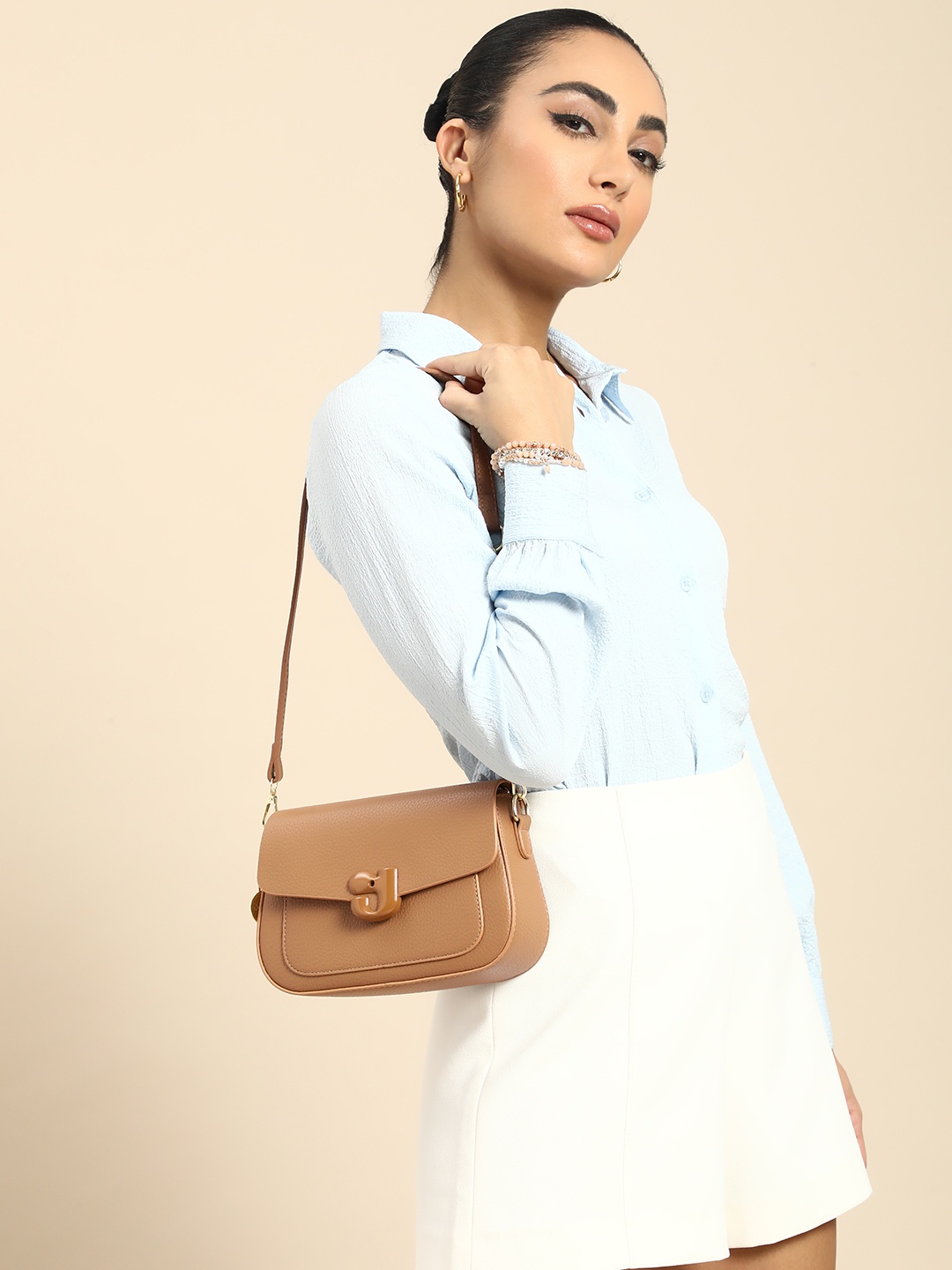 DressBerry Structured Shoulder Bag, Brown