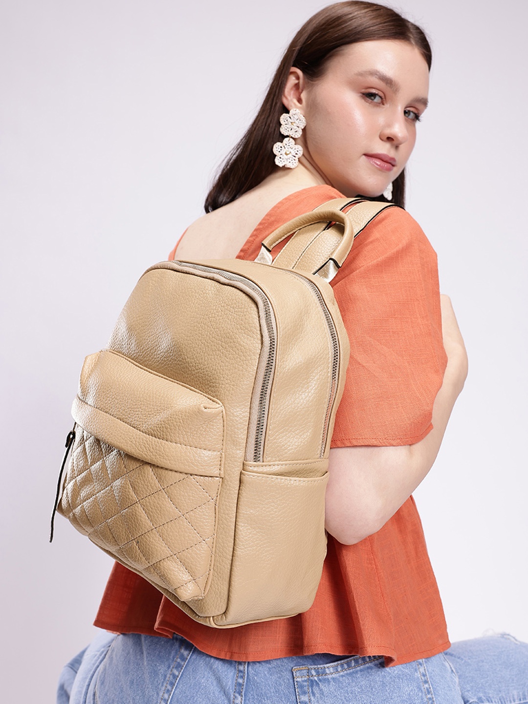 

DressBerry Women Quilted Backpack, Brown