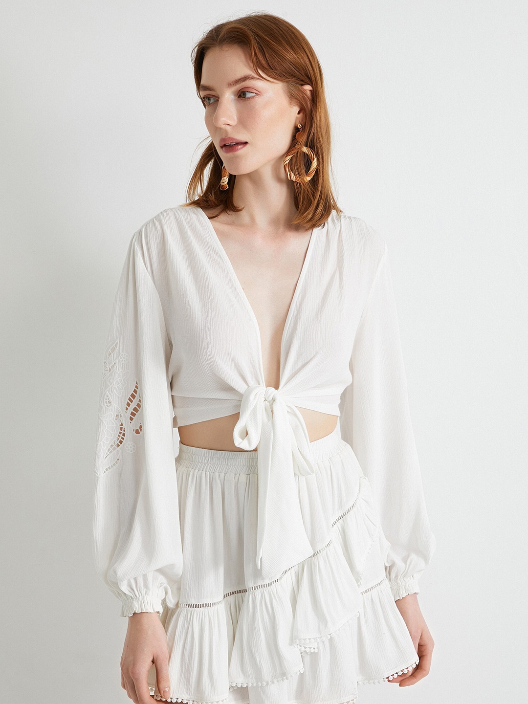 

Koton Tie-Up Neck Long Sleeves Wrap Top, Off white