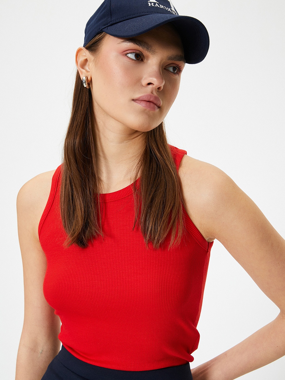 

Koton Self Design Sleeveless Round Neck Top, Red