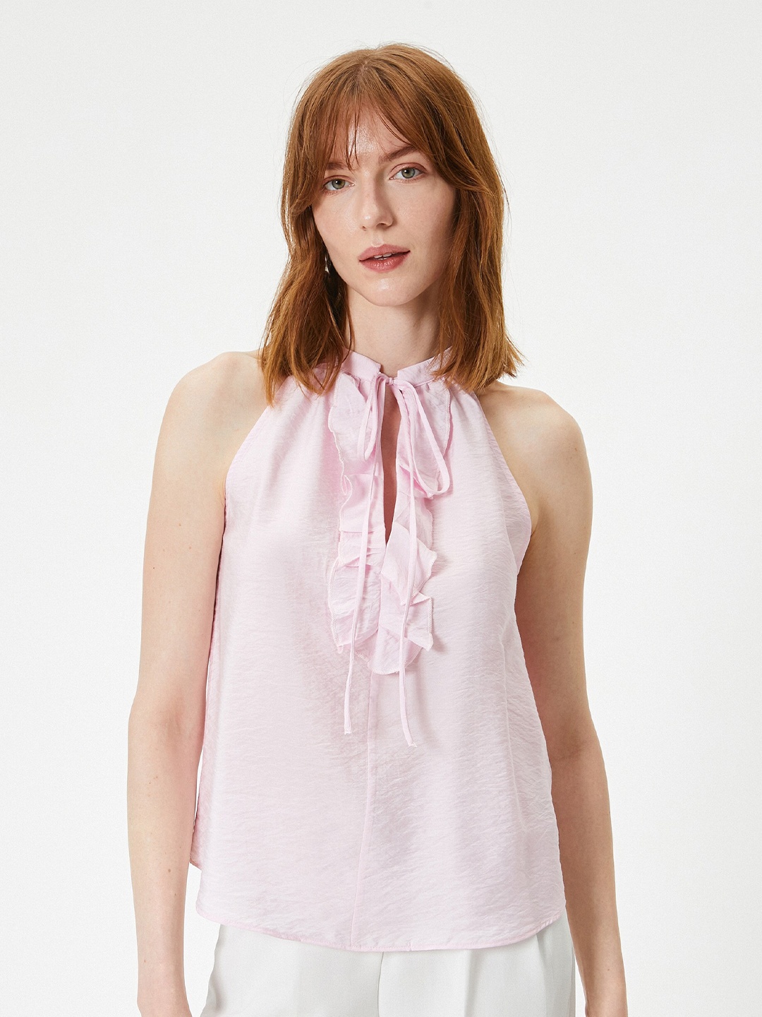 

Koton Solid Tie-Up Neck Sleeveless Top, Pink