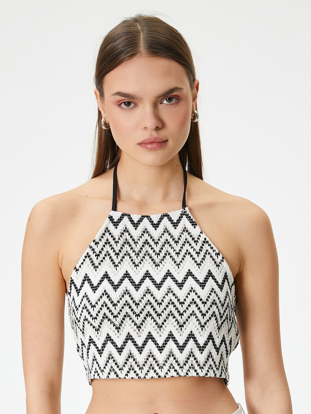 

Koton Stripped Pattern Sleeveless Bralette Crop Top, White