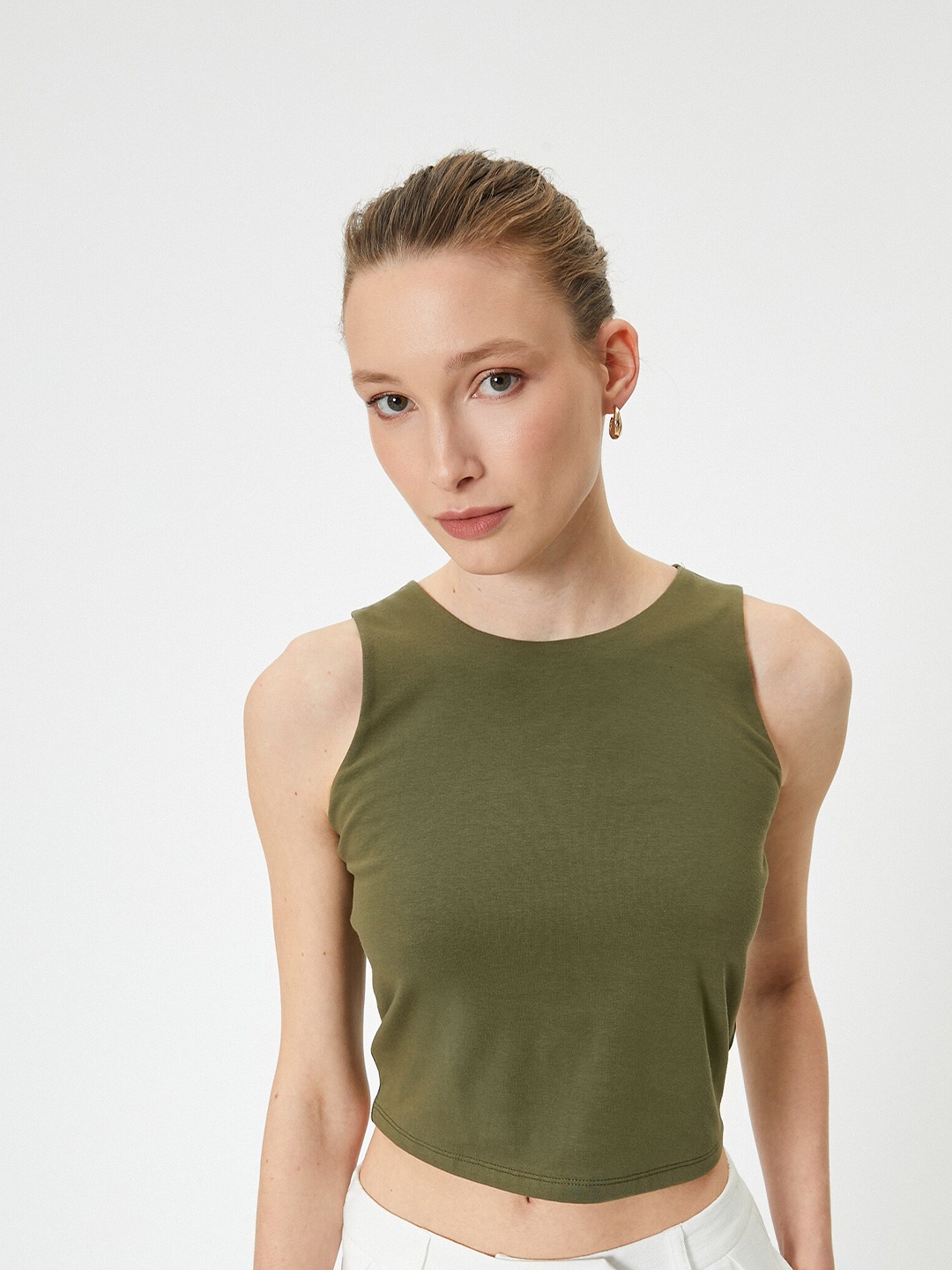 

Koton Round Neck Sleeveless Cotton Crop Top, Khaki
