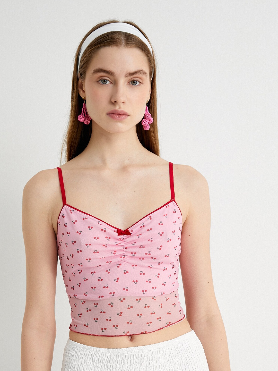 

Koton Conversational Printed Sleeveless Crop Top, Pink