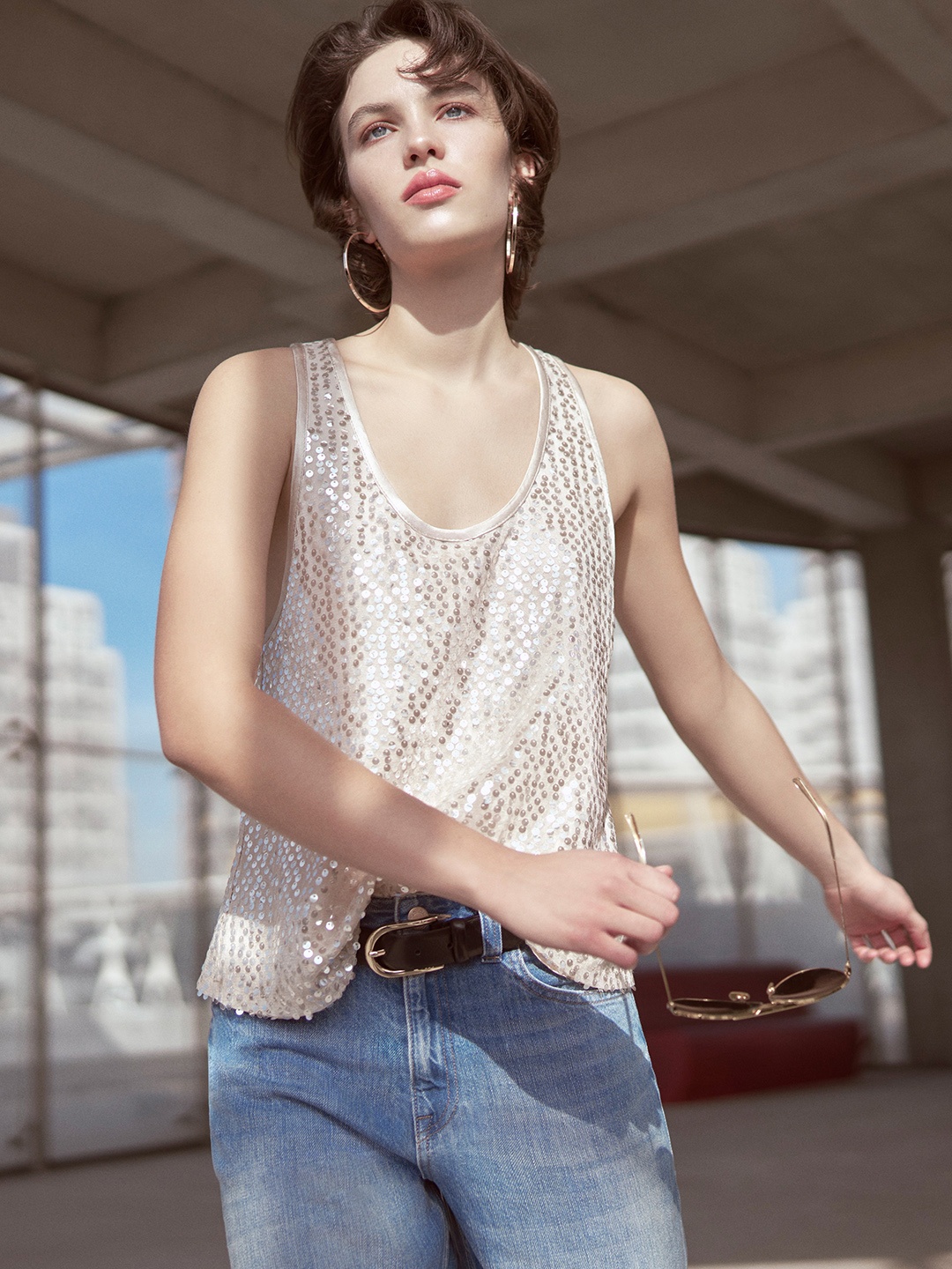 

Koton Self Design Embellished Sleeveless Top, Silver