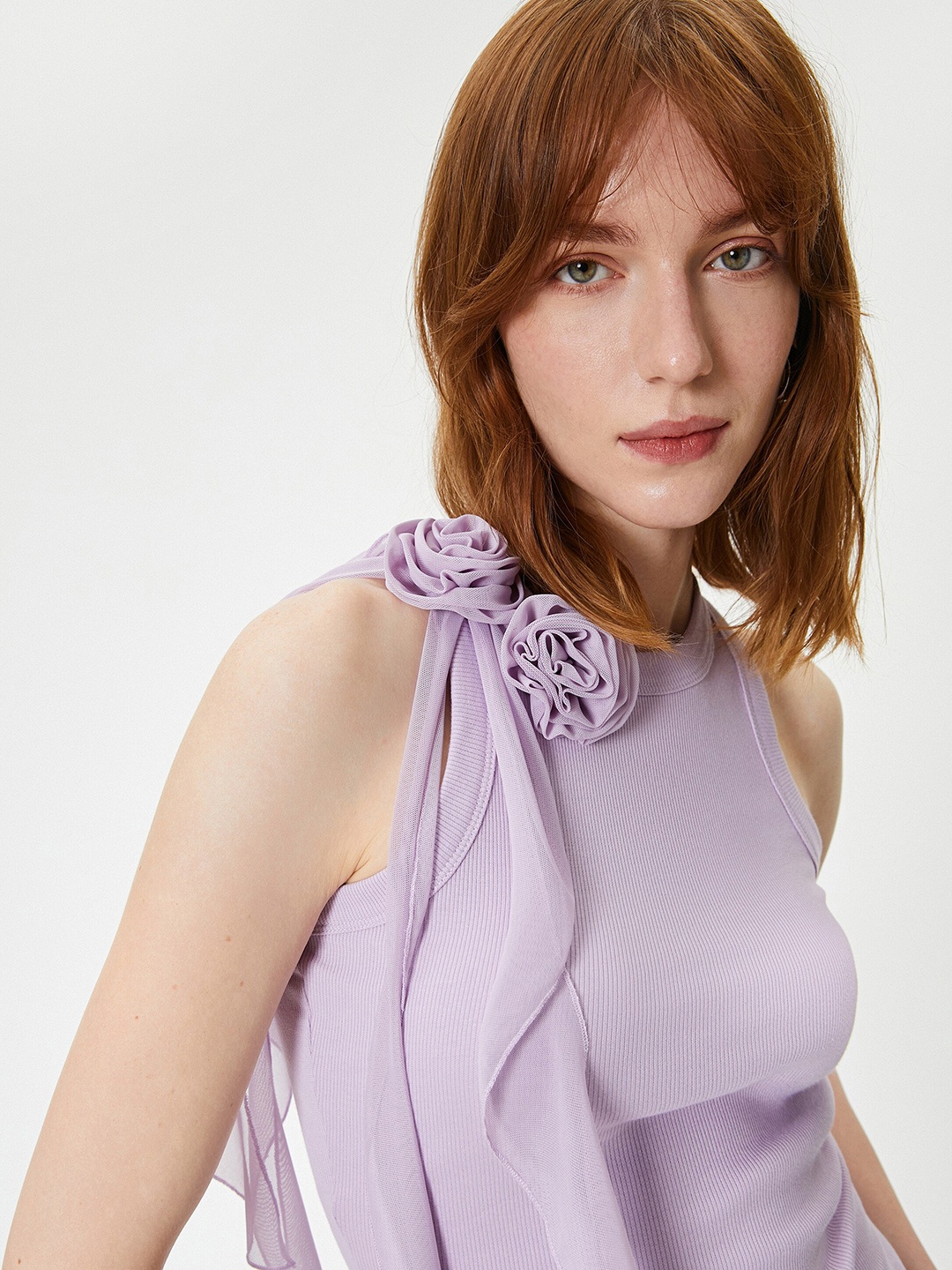 

Koton Solid Round Neck Sleeveless Top, Purple
