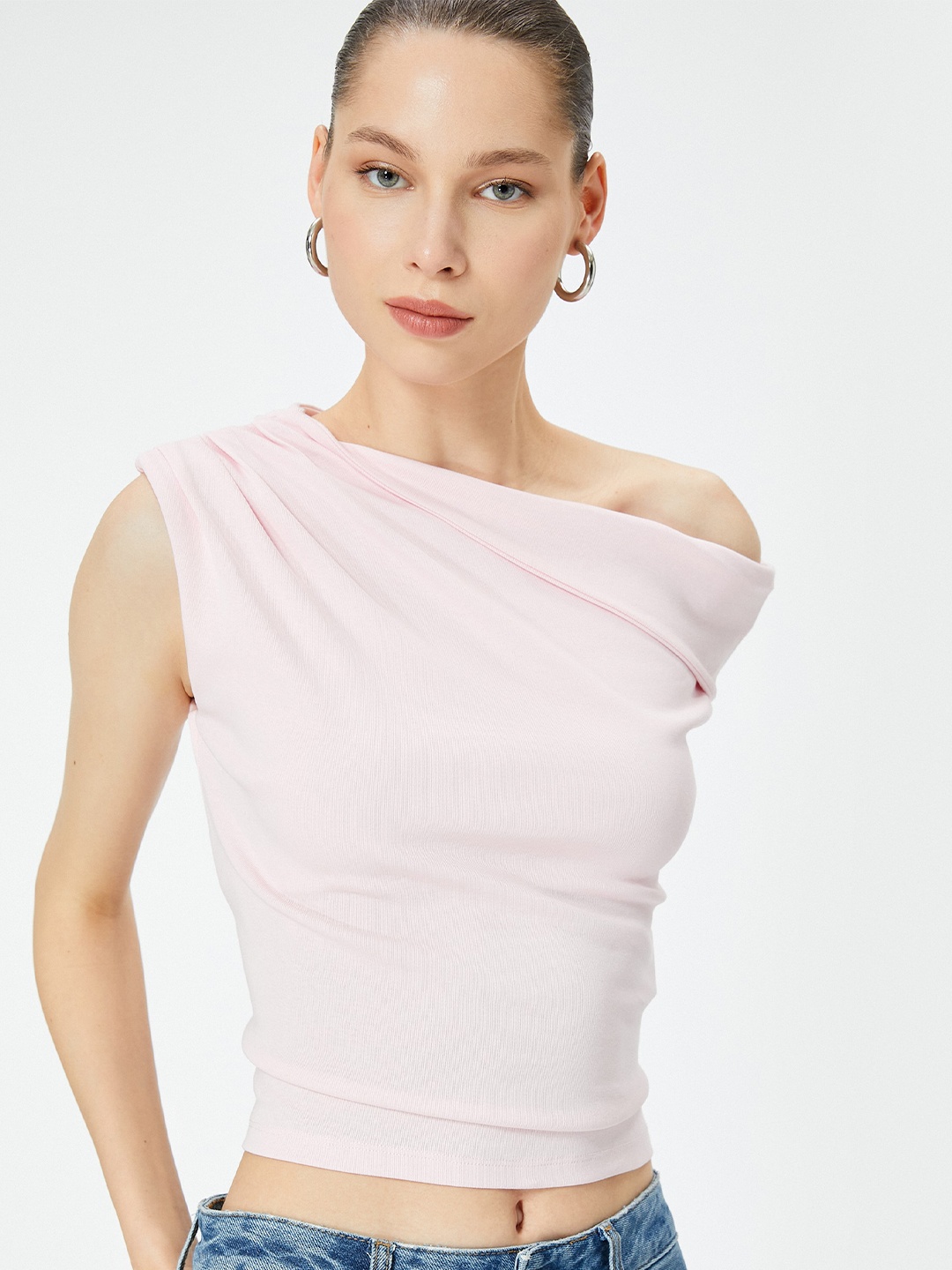 

Koton One Shoulder Cotton Crop Top, Pink