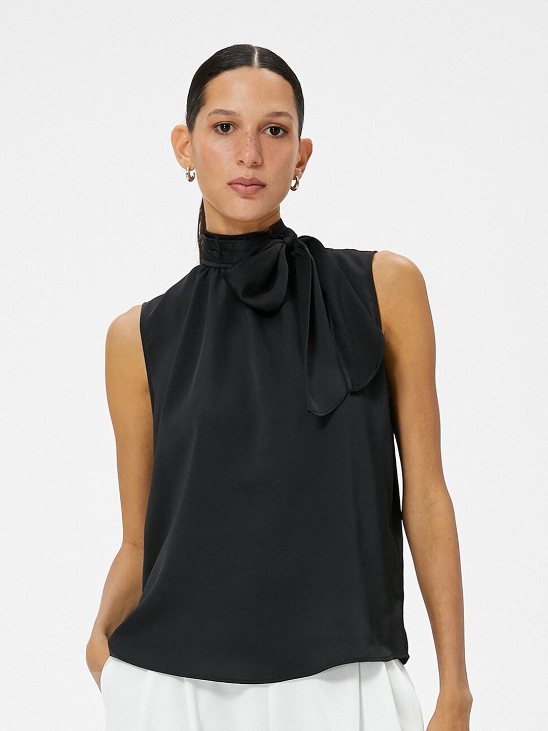 

Koton Solid High Neck Sleeveless Top, Black