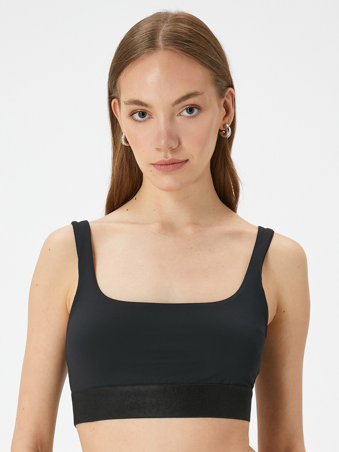 

Koton Solid Square Neck Sleeveless Bralette Crop Top, Black