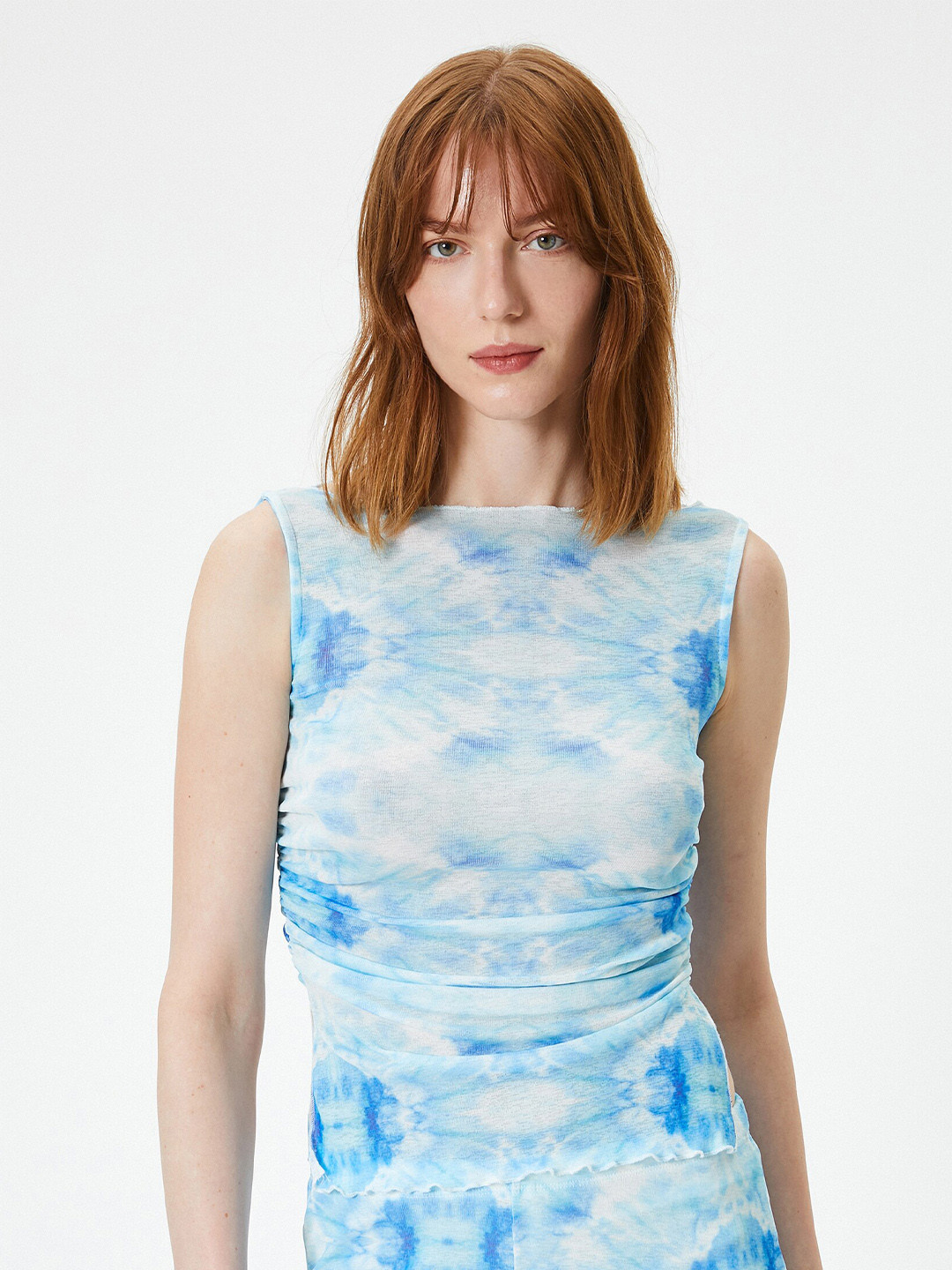 

Koton Women Boat Neck Sleeveless Printed Top, Blue
