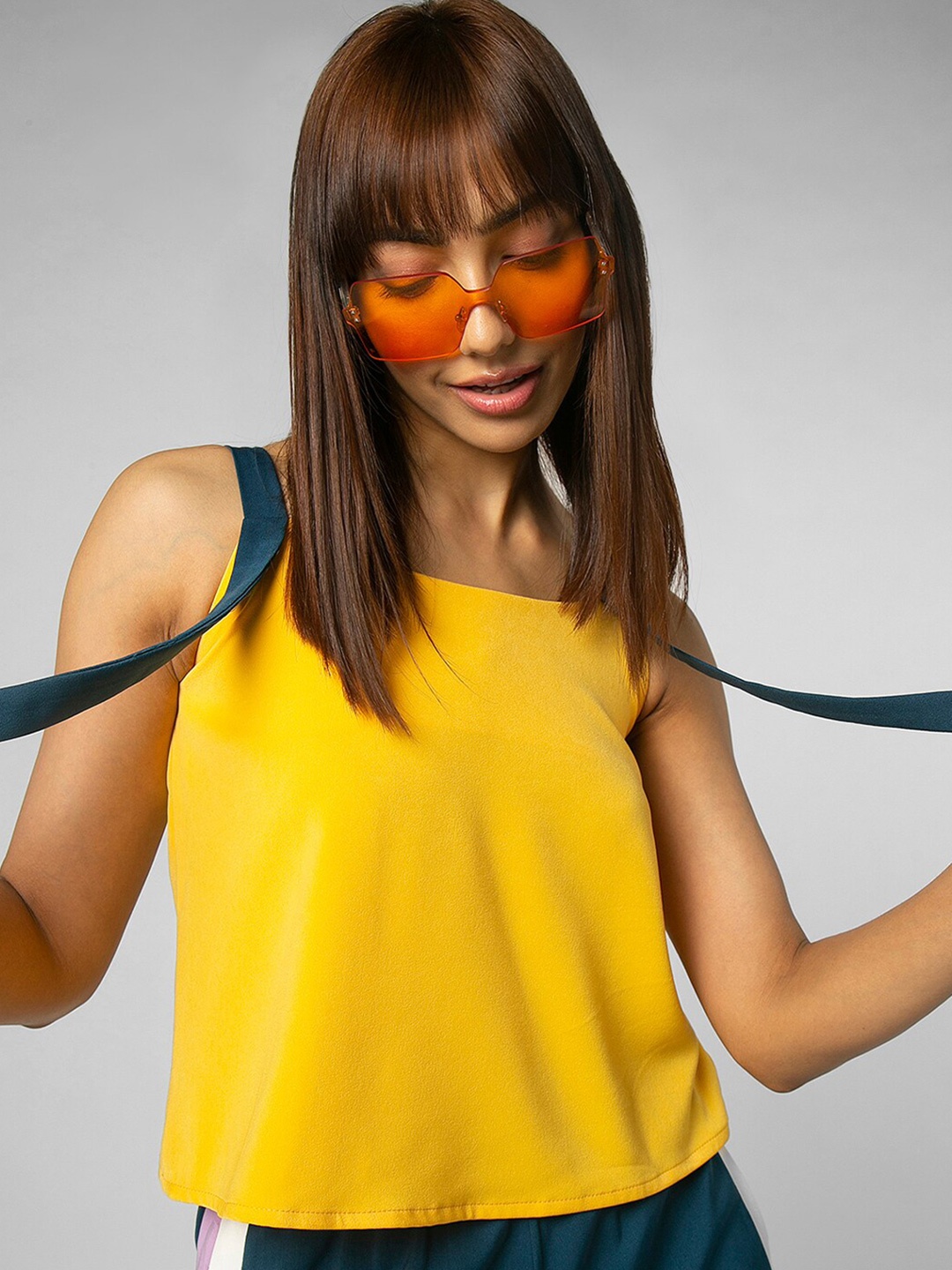 

KOLORTHERAPI Shoulder Straps Sleeveless Top, Yellow