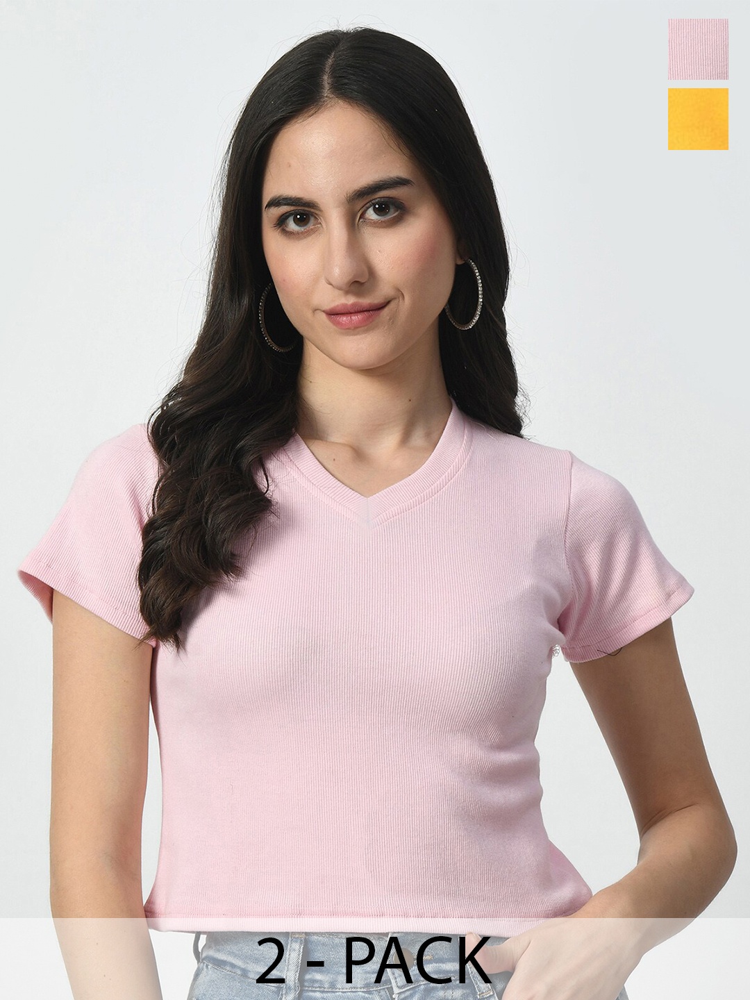 

BAESD Women Set Of 2 Striped Slim Fit T-shirt, Multi