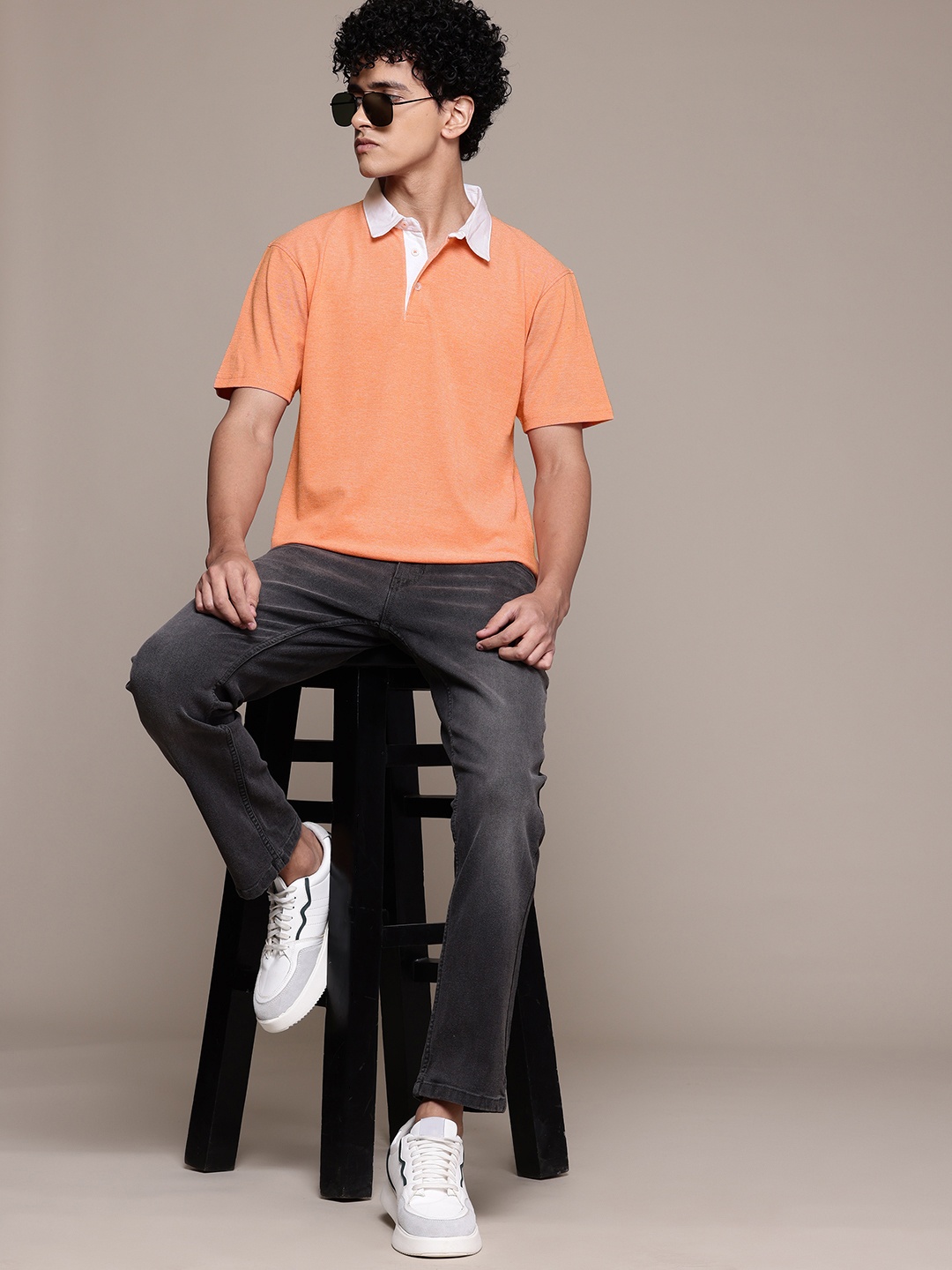 

The Roadster Lifestyle Co. Men Polo Collar T-shirt, Peach