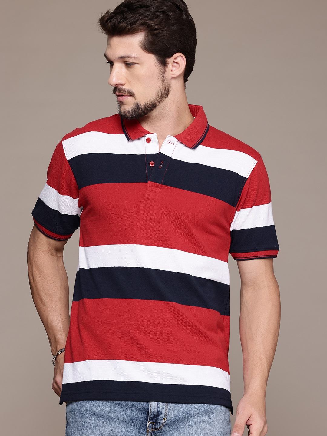 

The Roadster Lifestyle Co. Striped Polo Collar T-shirt, Red