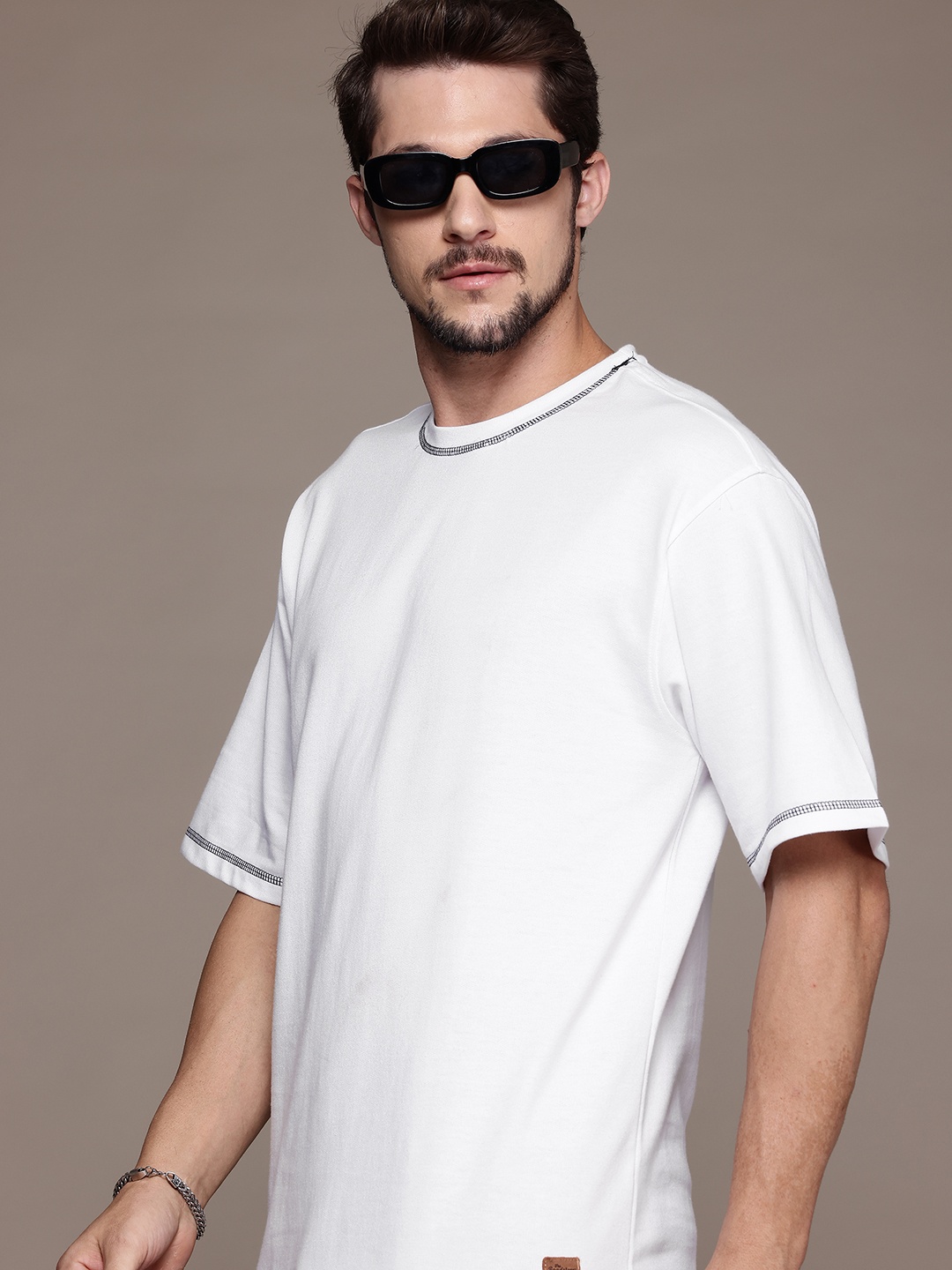 

The Roadster Lifestyle Co. Drop-Shoulder Sleeves Relaxed Fit T-shirt, White