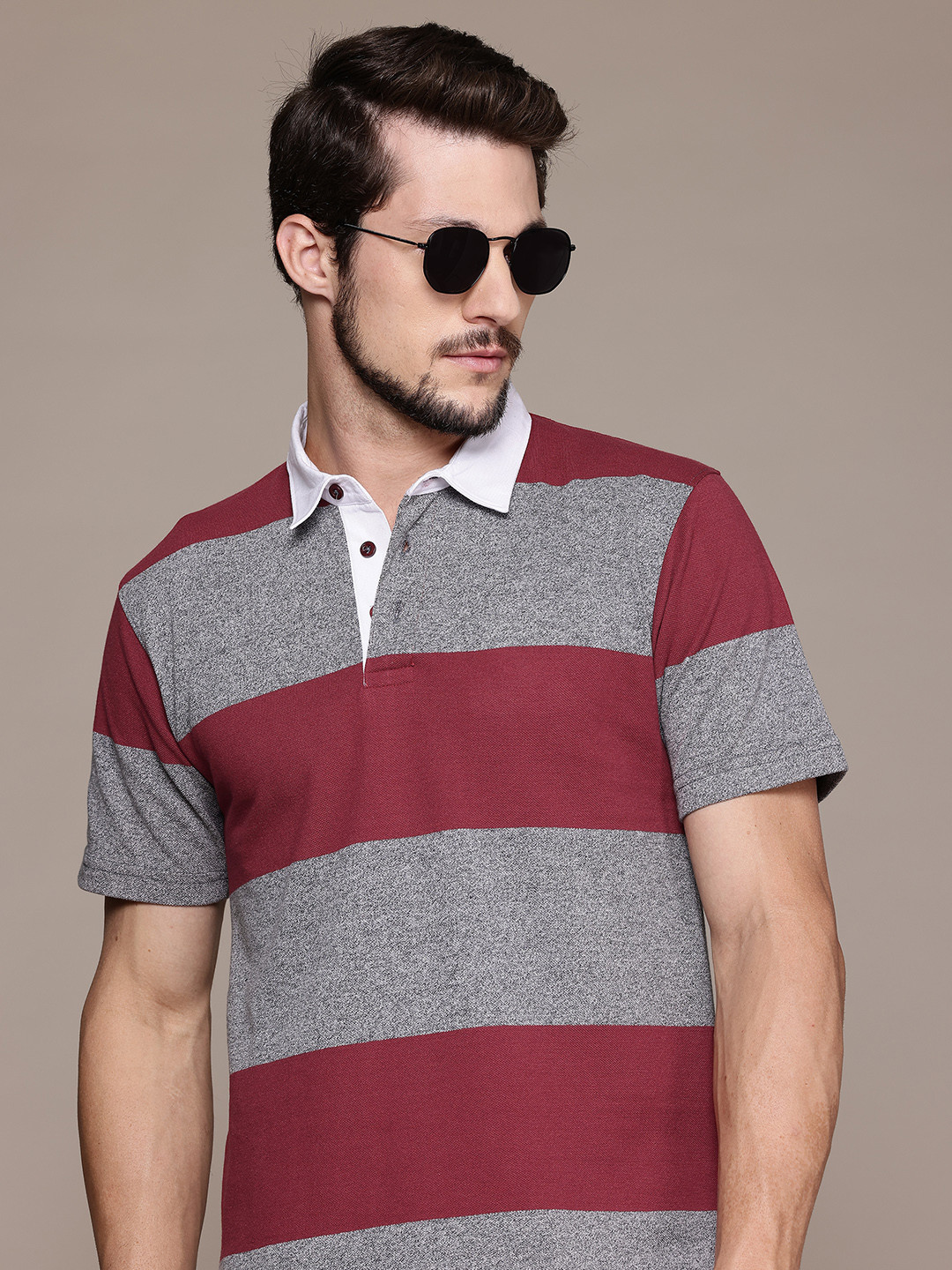 

The Roadster Lifestyle Co. Striped Polo Collar T-shirt, Maroon
