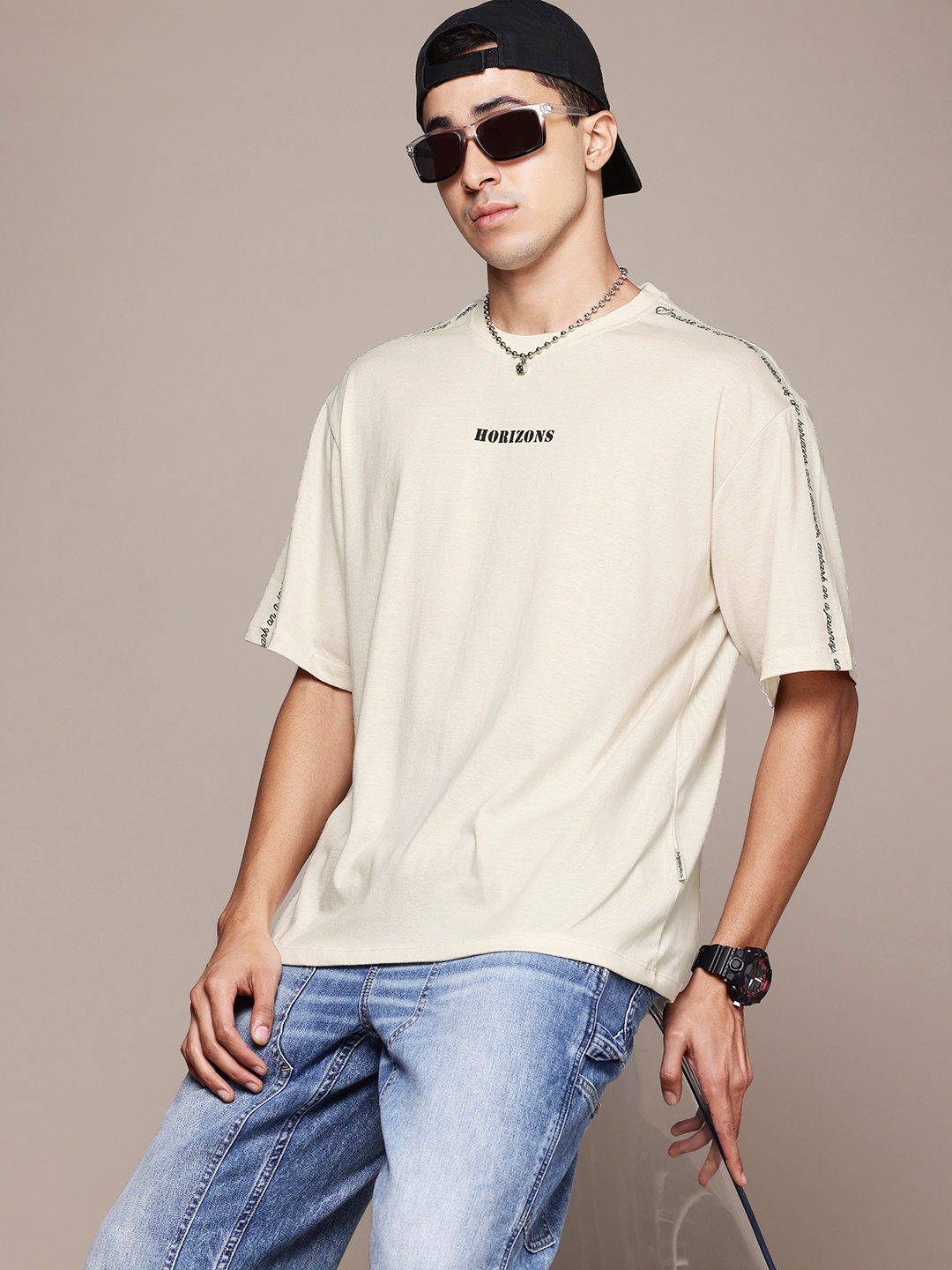 

The Roadster Lifestyle Co. Typography Print Relaxed Fit T-shirt, Beige