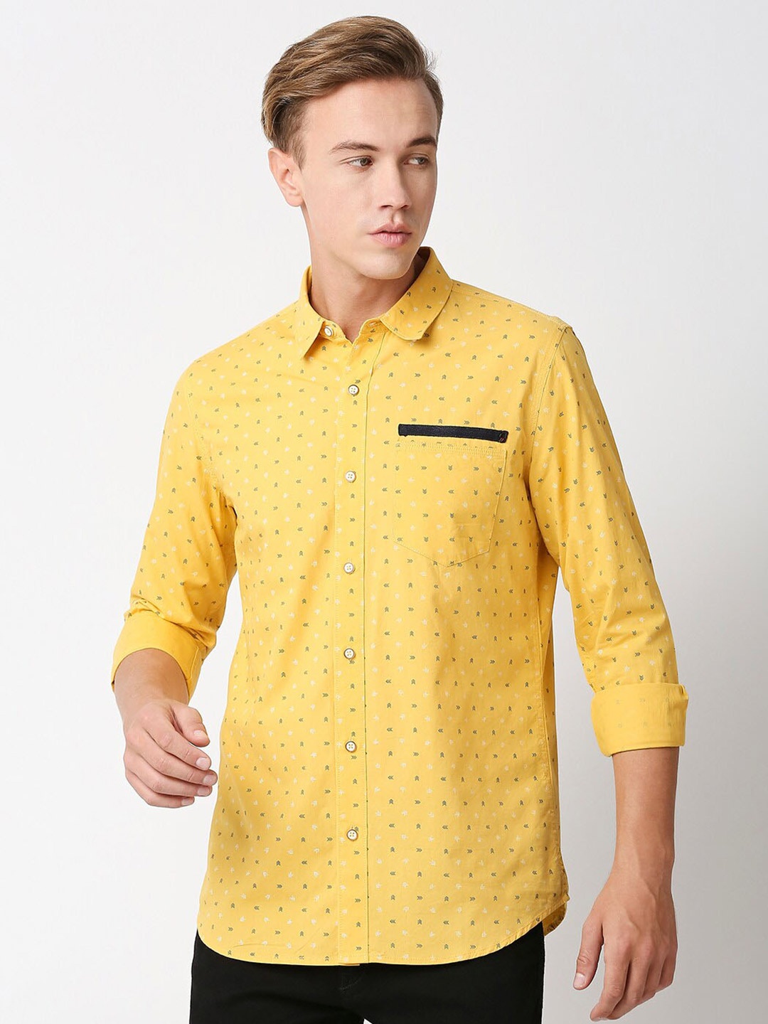

Solemio Comfort Slim Fit Micro Ditsy Printed Cotton Casual Shirt, Yellow