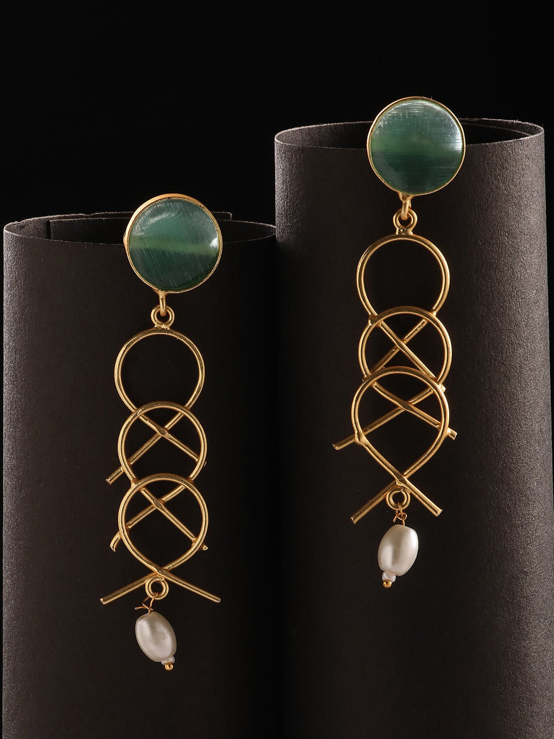 

Niska Gold-Plated Emerald Studded Contemporary Drop Earrings