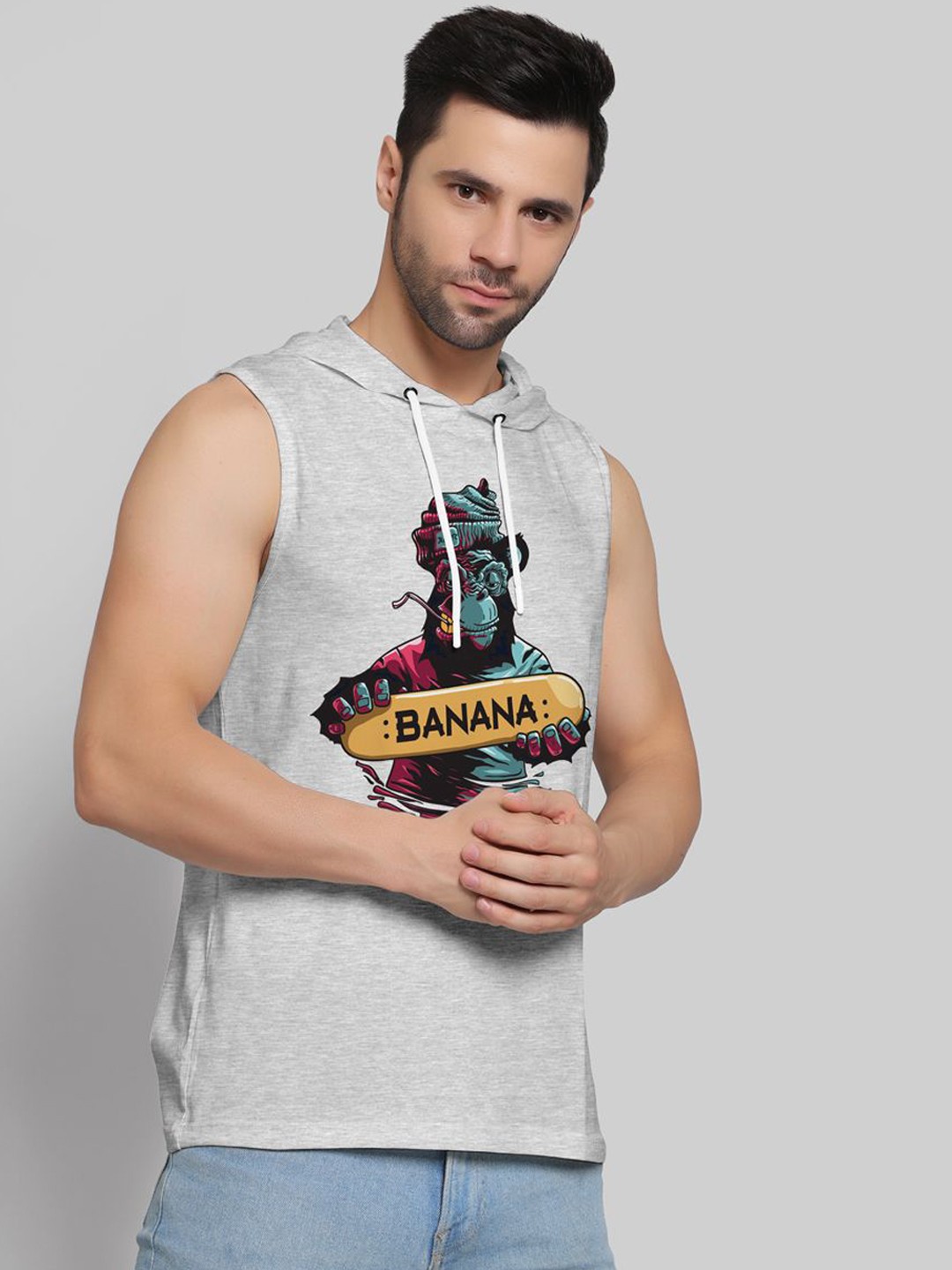 

Juxar Printed Hooded Sleeveless Cotton Vest HODY-40-GY-XS, Grey