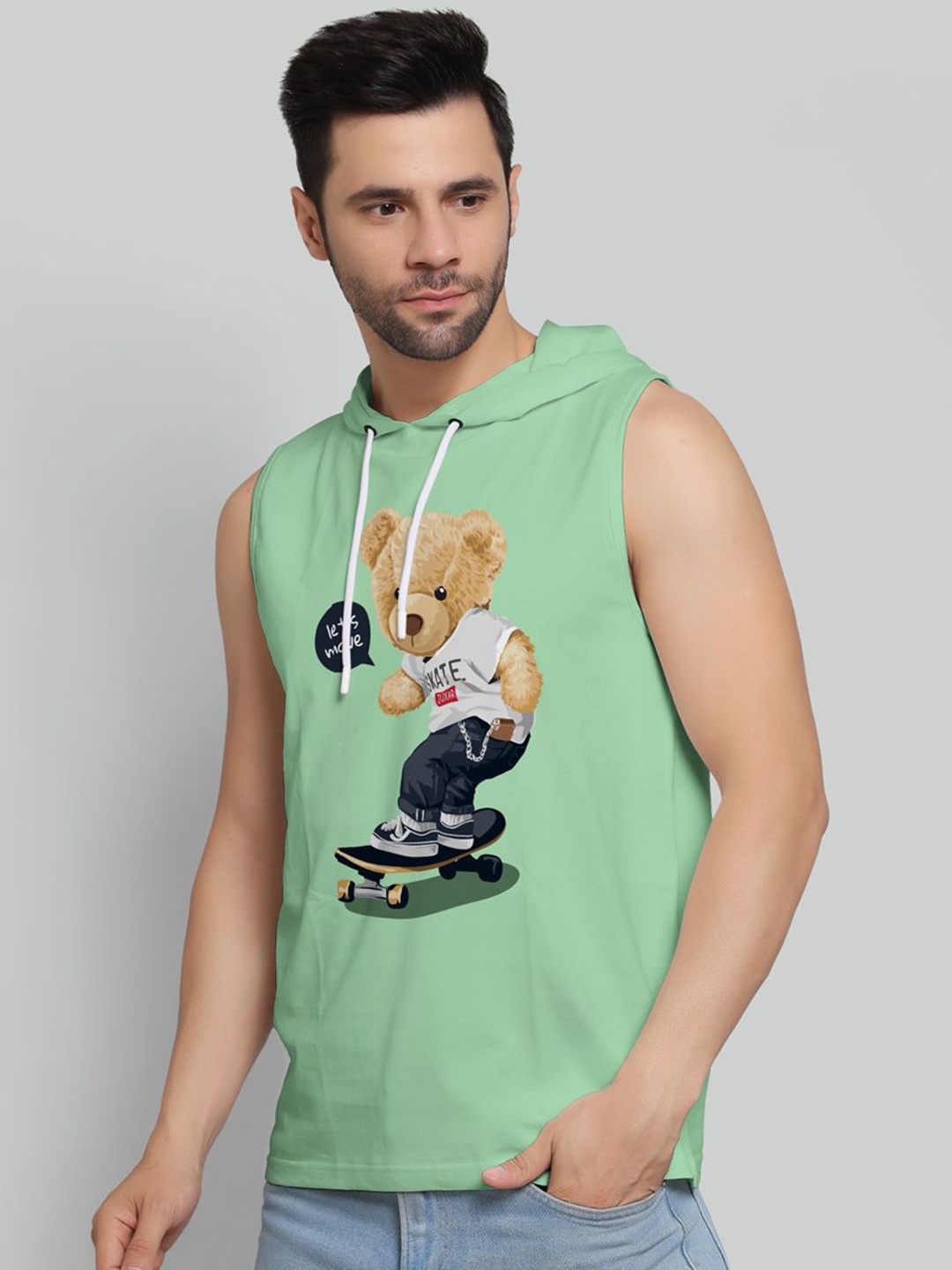 

Juxar Printed Hooded Sleeveless Cotton Vest HODY-42-GN-XS, Green