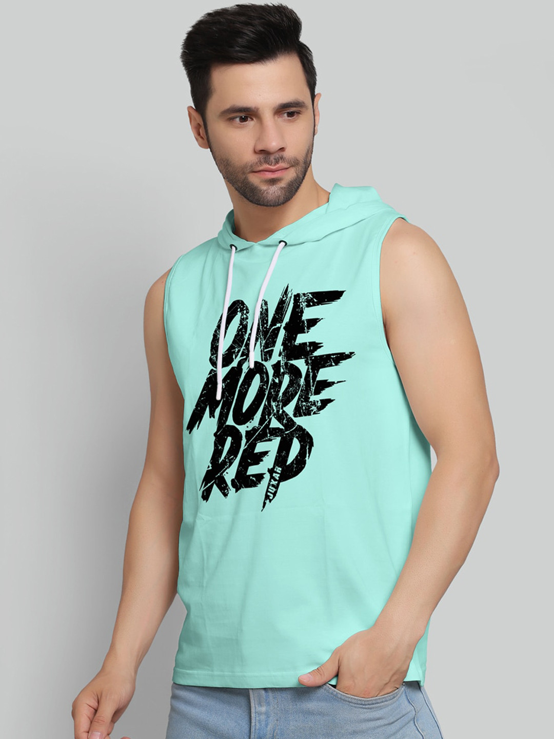 

Juxar Printed Hooded Sleeveless Cotton Vest HODY-43-SBL-XS, Blue