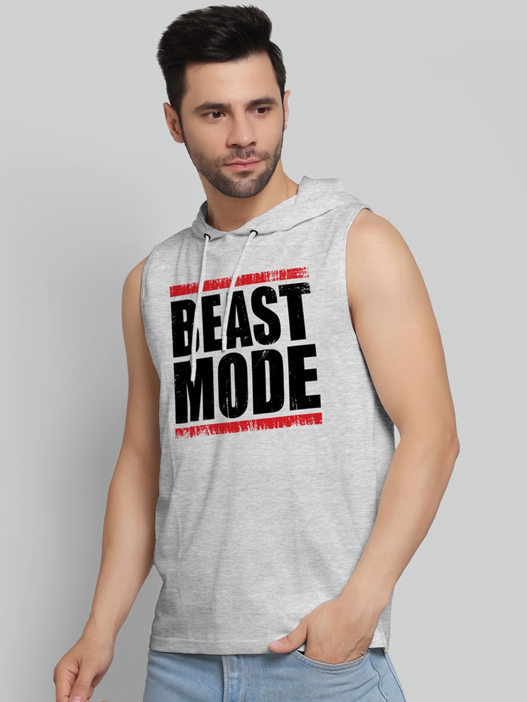 

Juxar Printed Hooded Sleeveless Cotton Vest HODY-44-GY-XS, Grey