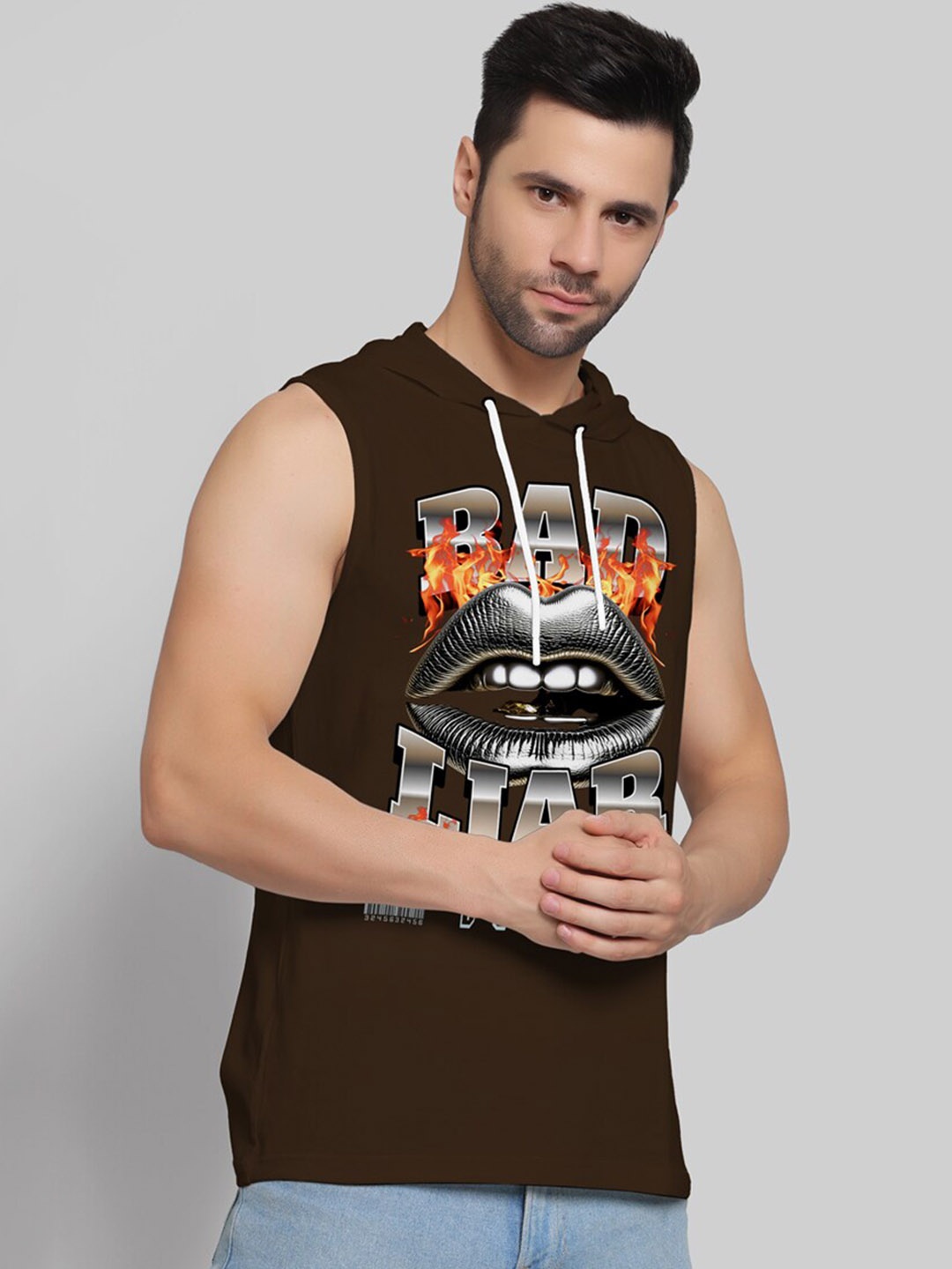

Juxar Men Graphic Printed Cotton Gym Vests, Brown
