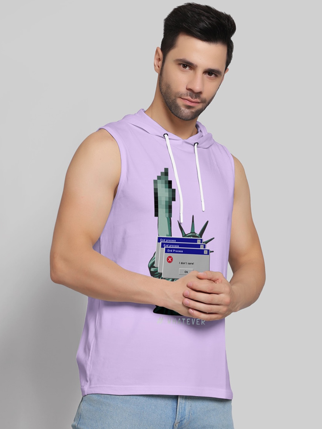 

Juxar Printed Hooded Sleeveless Cotton Vest HODY-38-PPL-XS, Purple