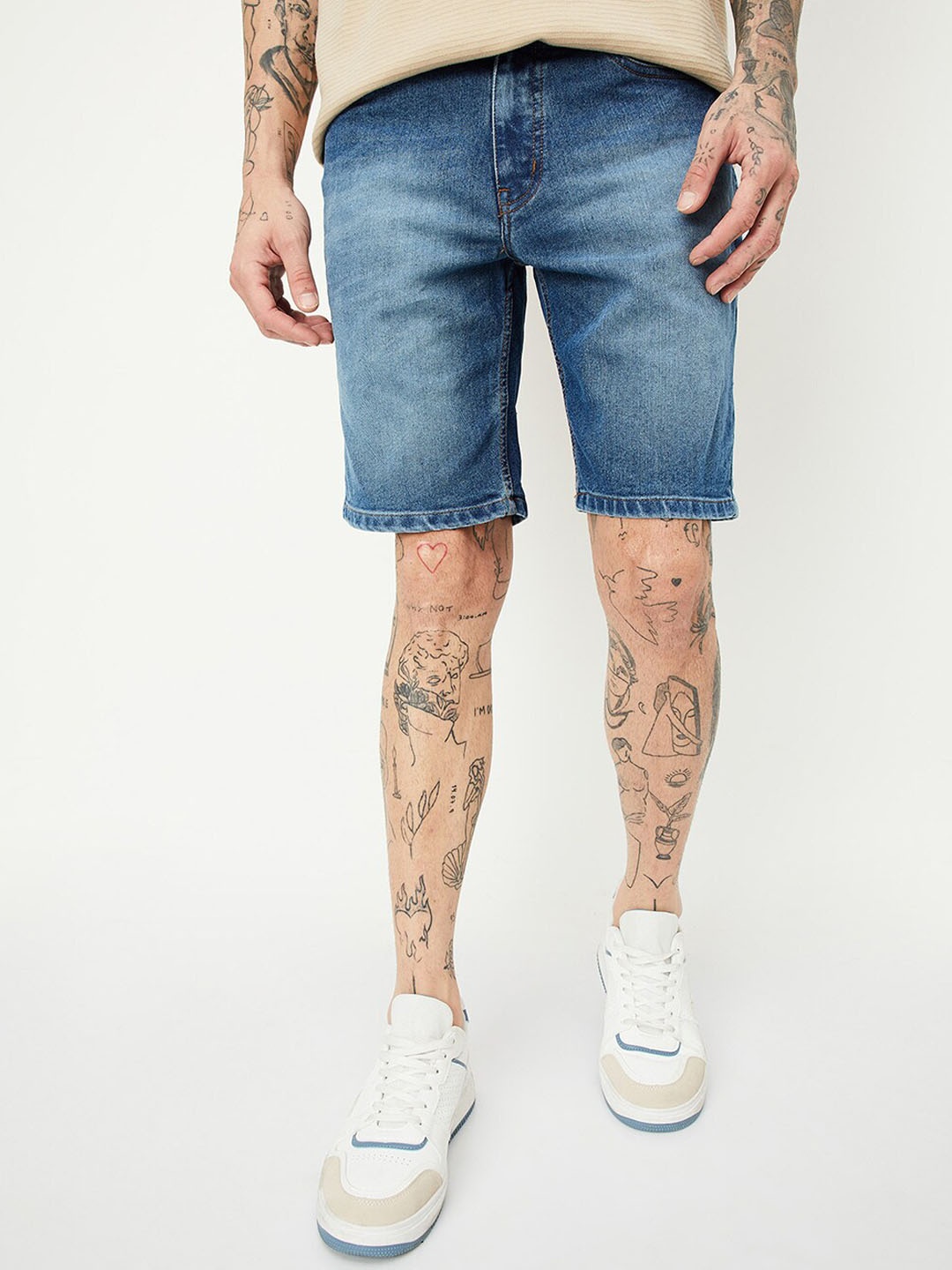 

max Men Washed Denim Shorts, Blue