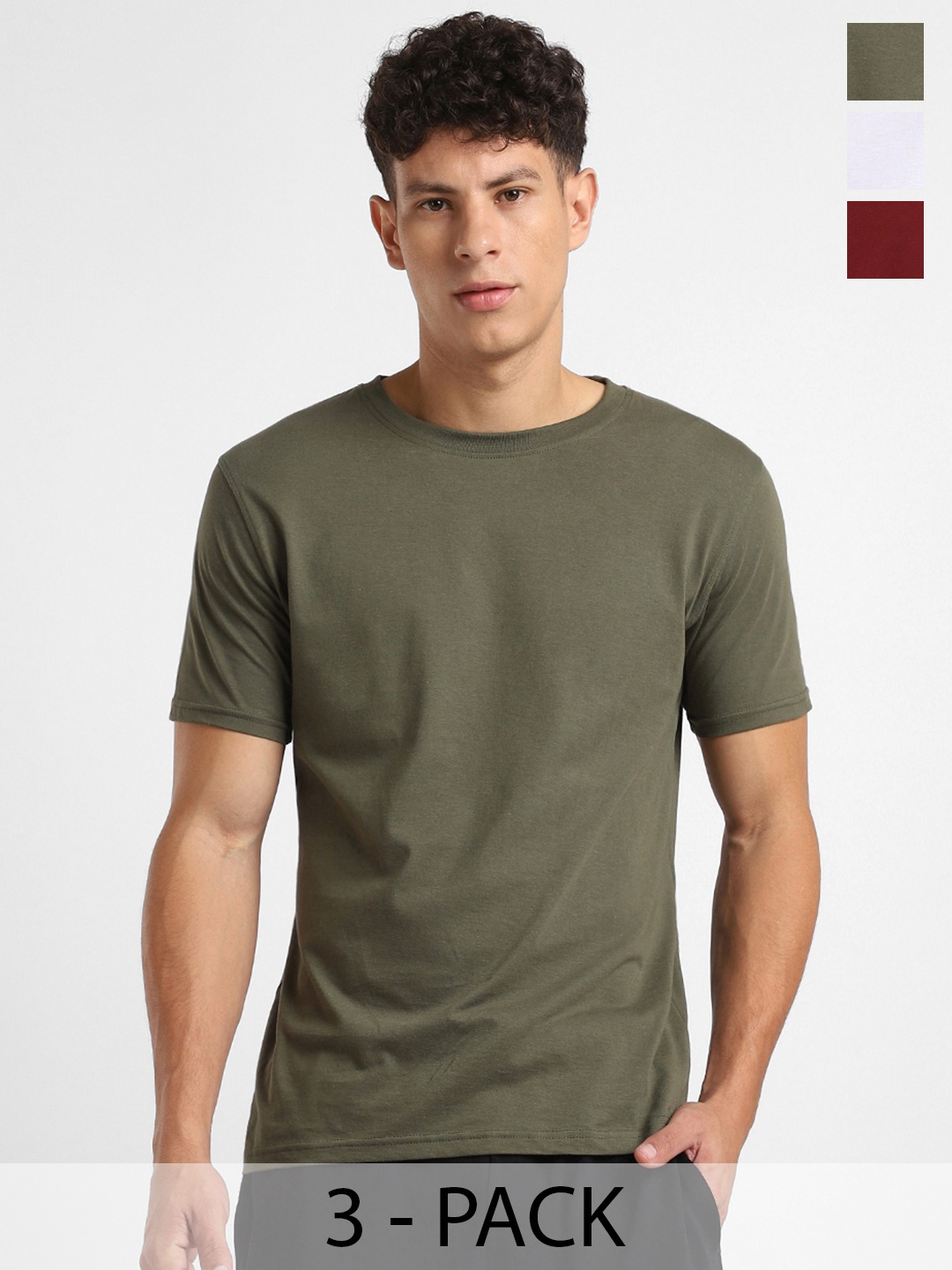 

NOBERO Men Pack of 3 Cotton T-shirt, Multi