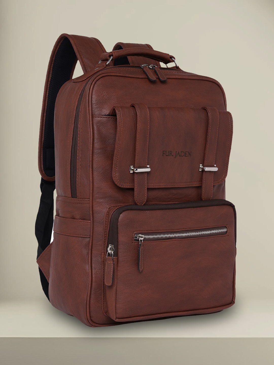 

FUR JADEN Unisex Solid Padded Backpack, Tan