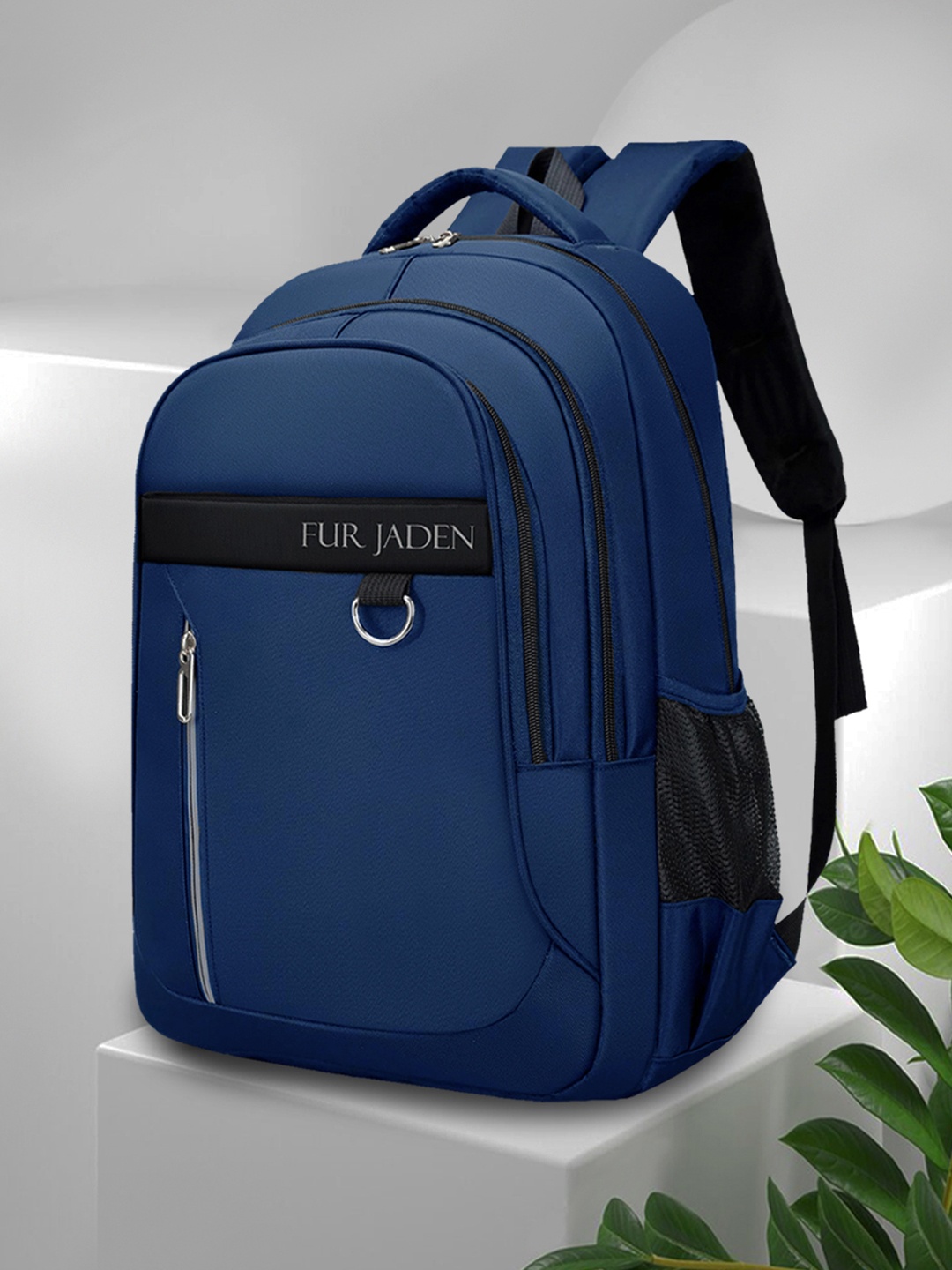 

FUR JADEN Unisex Brand Logo Backpack with USB Charging Port, Navy blue