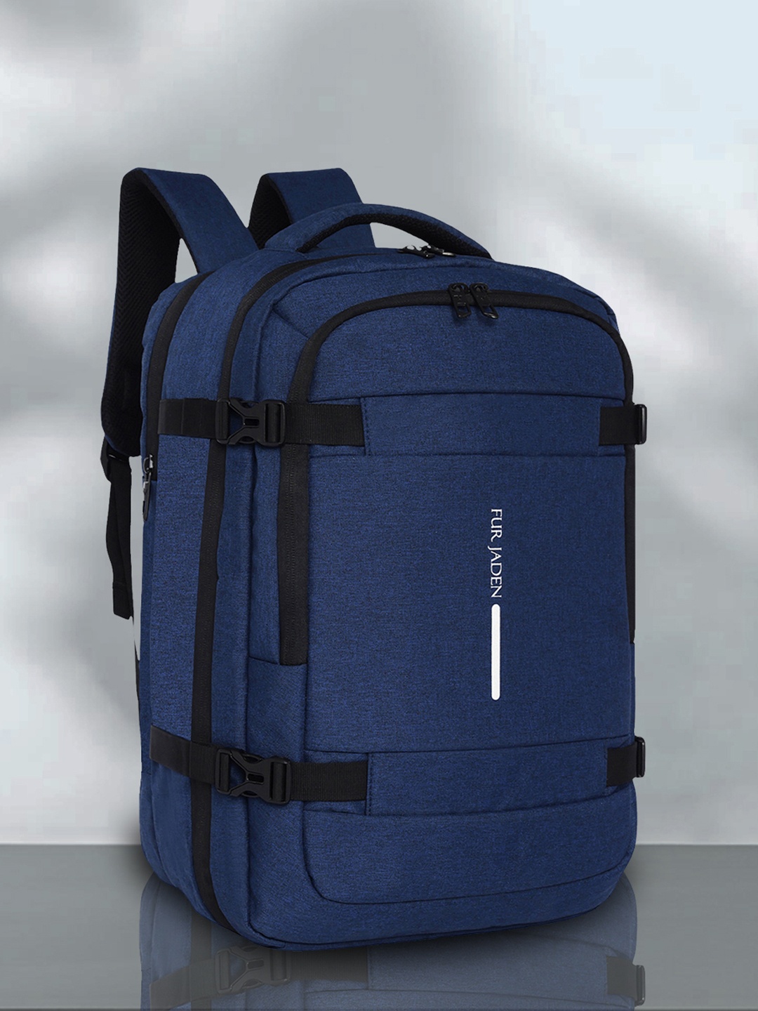 

FUR JADEN Unisex Brand Logo Backpack with USB Charging Port, Navy blue
