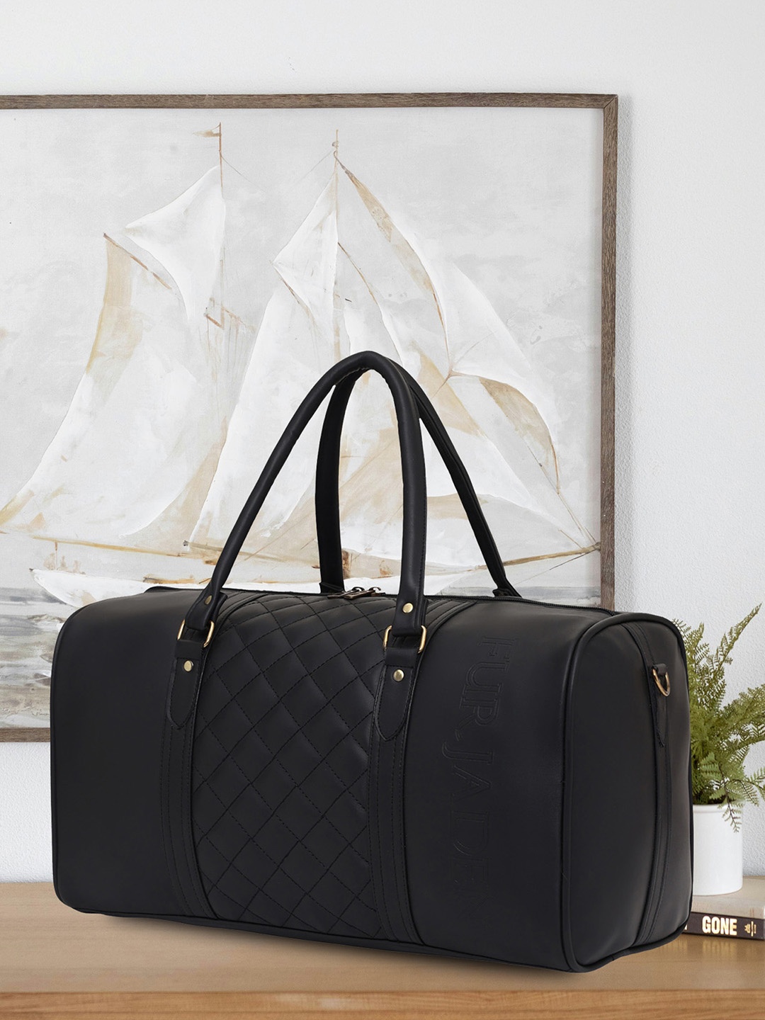 

FUR JADEN Textured Medium Vegan Leather Casual Duffel Bag, Black