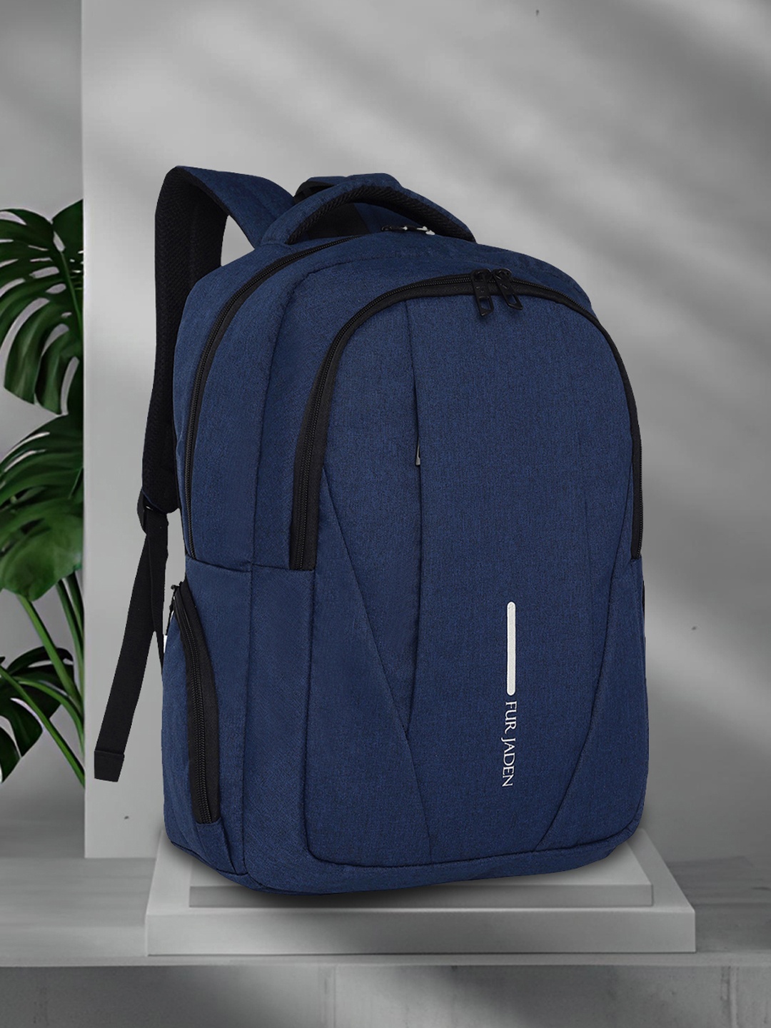 

FUR JADEN Unisex Brand Logo Backpack with USB Charging Port, Navy blue