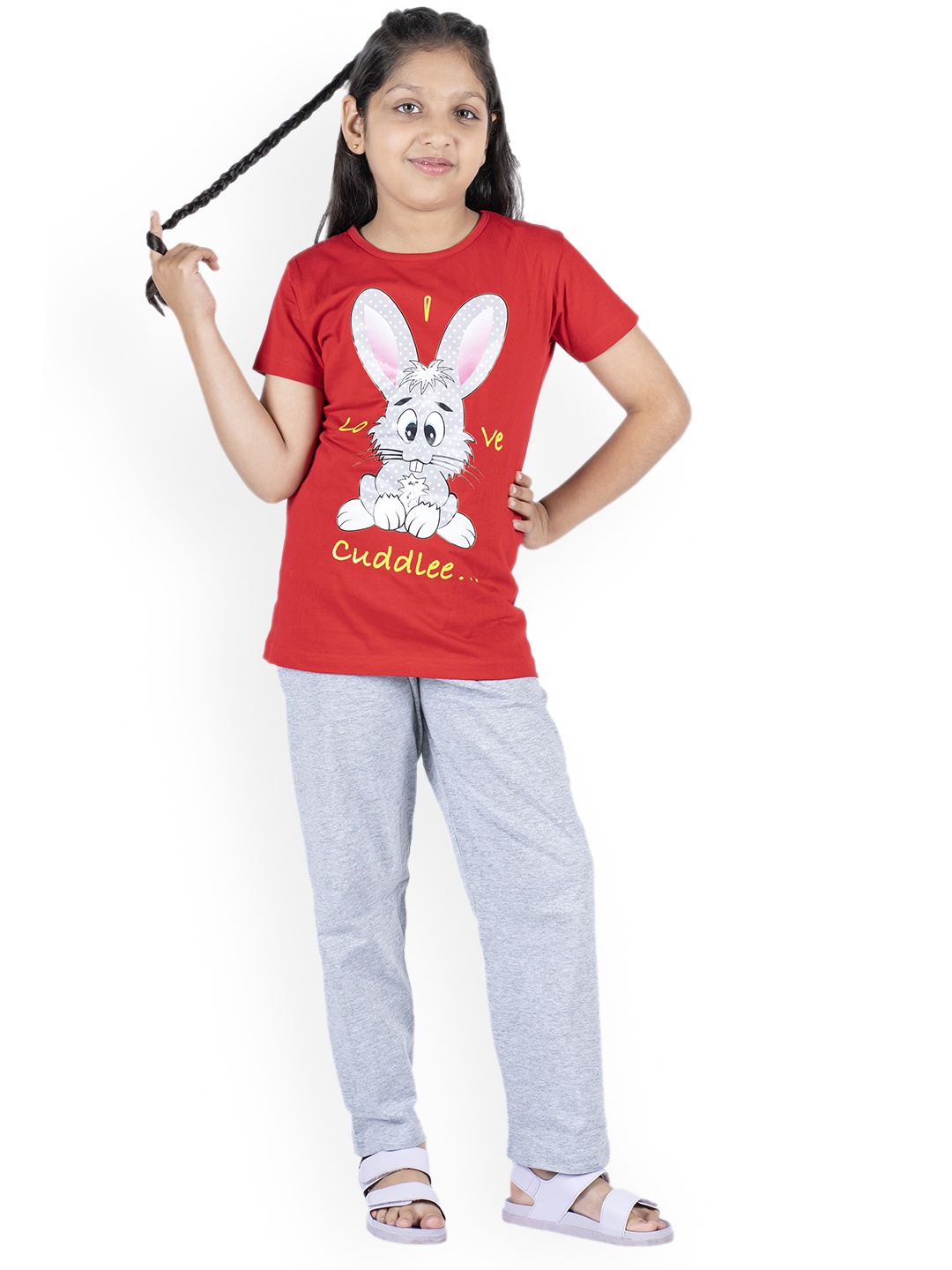 

BAESD Girls Printed Night suit, Red