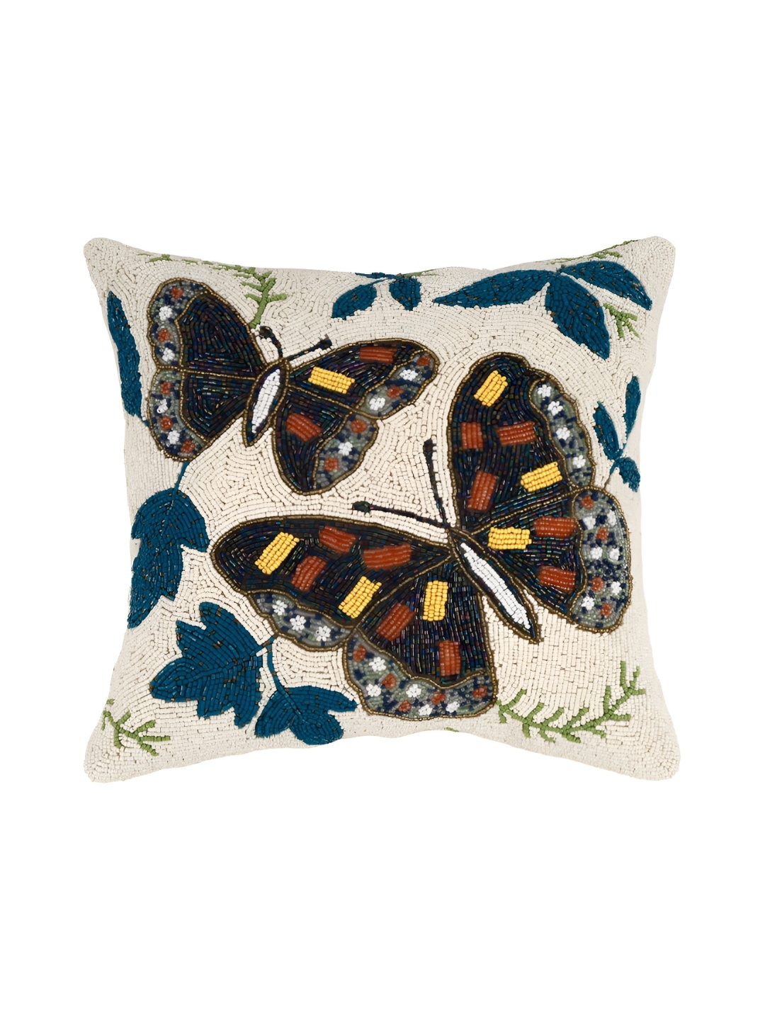

YWULY White & Blue Ethnic Motifs Embellished Square Cushion Cover