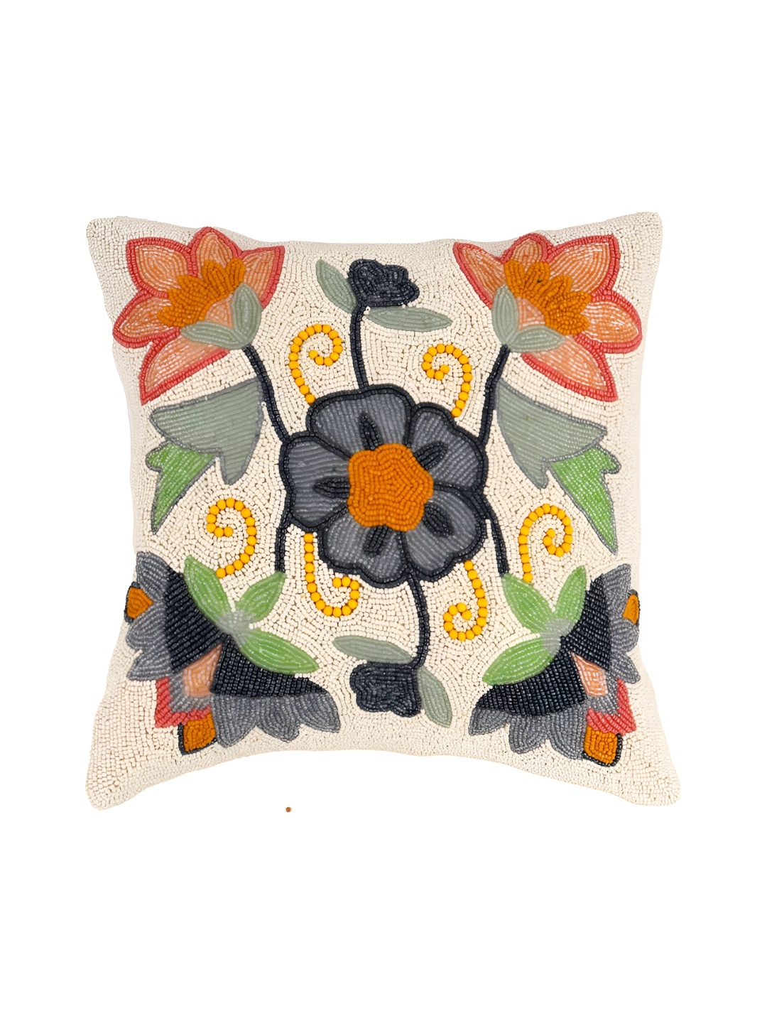 

YWULY White & Grey Floral Embellished Square Cushion Cover