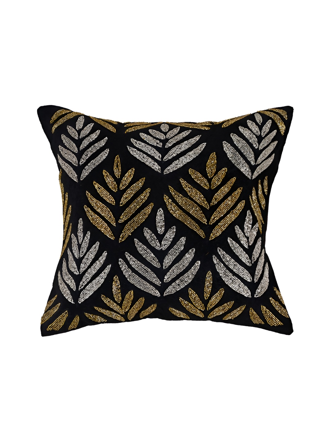 

YWULY Black & Grey Floral Embellished Square Cushion Cover