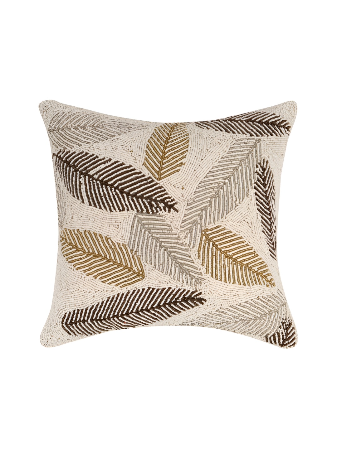 

YWULY Cream-Coloured & Brown Floral Embellished Square Cushion Cover