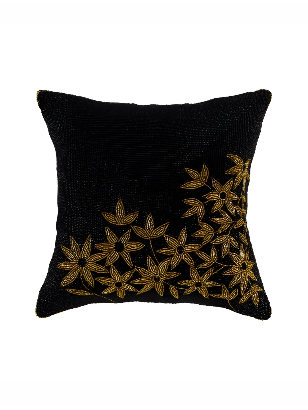 

YWULY Black & Beige Floral Embellished Square Cushion Cover