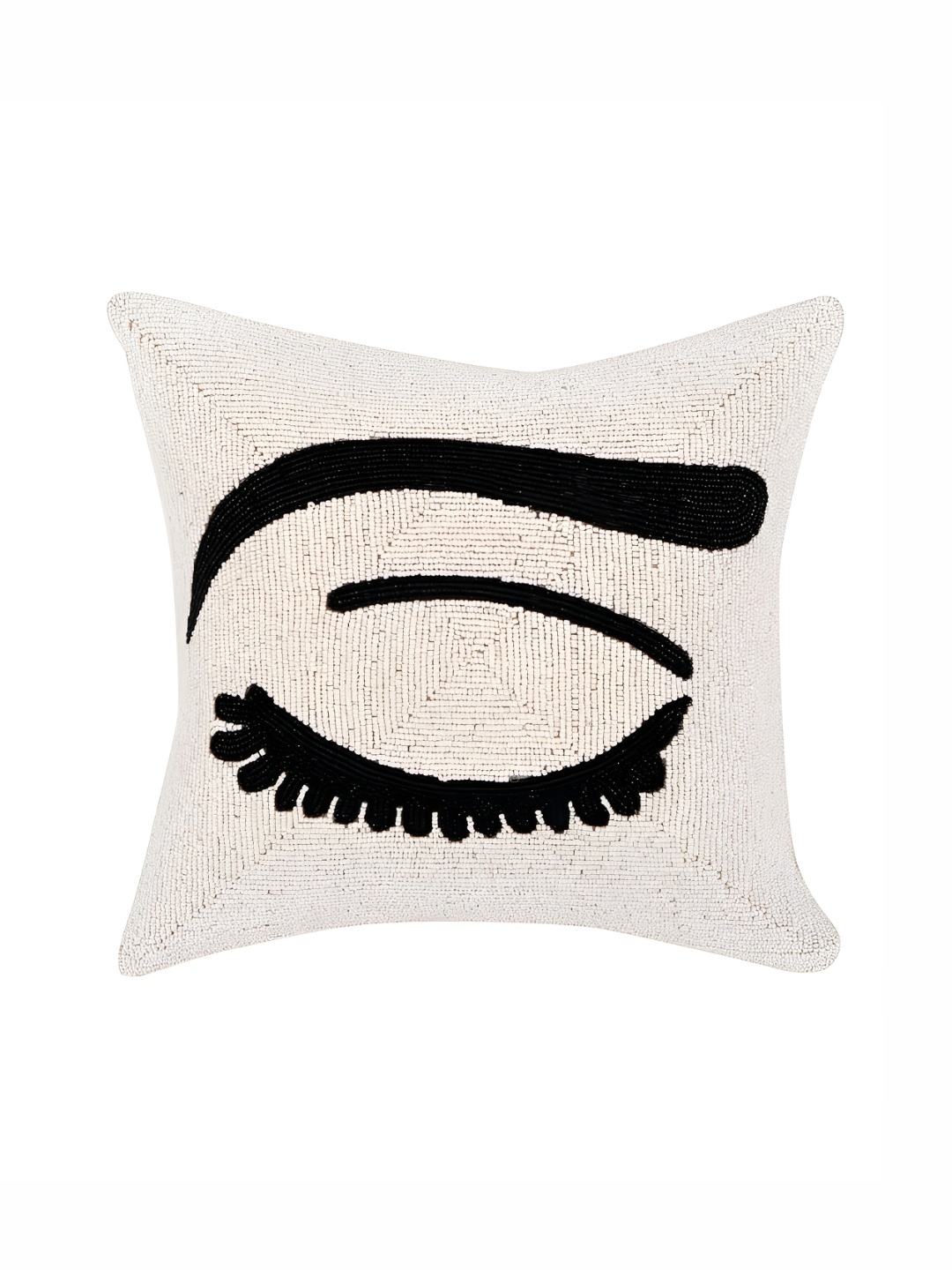 

YWULY White & Black Quirky Embellished Square Cushion Cover