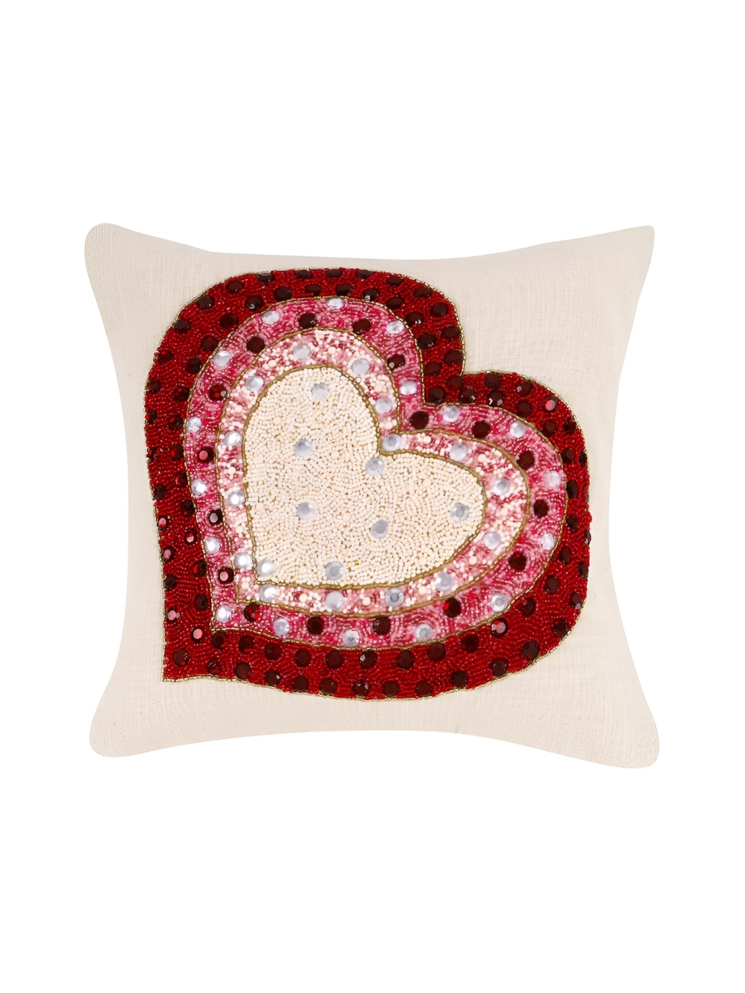 

YWULY White & Red Embellished Square Cushion Cover