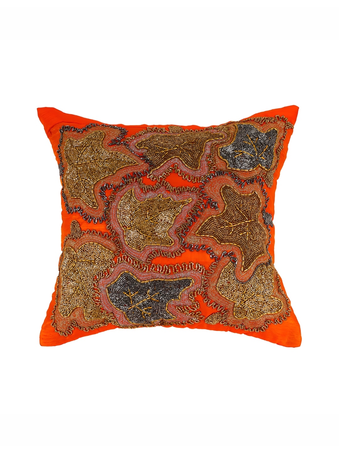 

YWULY Orange & Beige Floral Embellished Square Cushion Cover