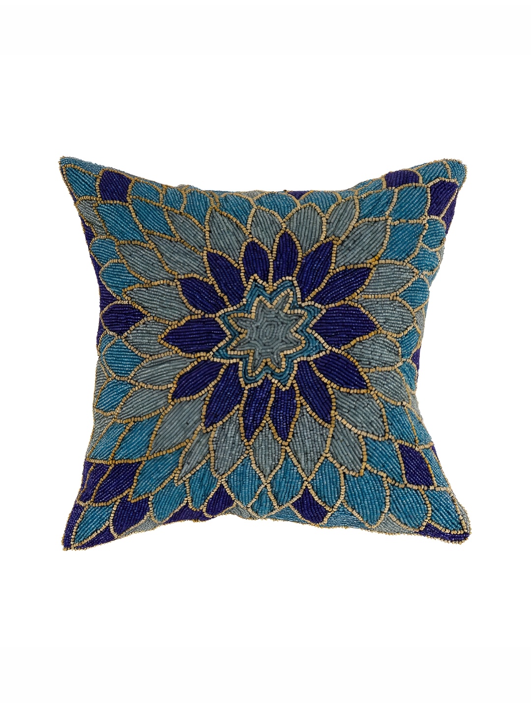 

YWULY Navy Blue & Teal Floral Embellished Square Cushion Cover