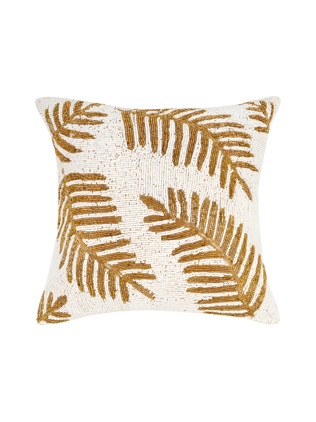 

YWULY White & Beige Floral Embellished Square Cushion Cover
