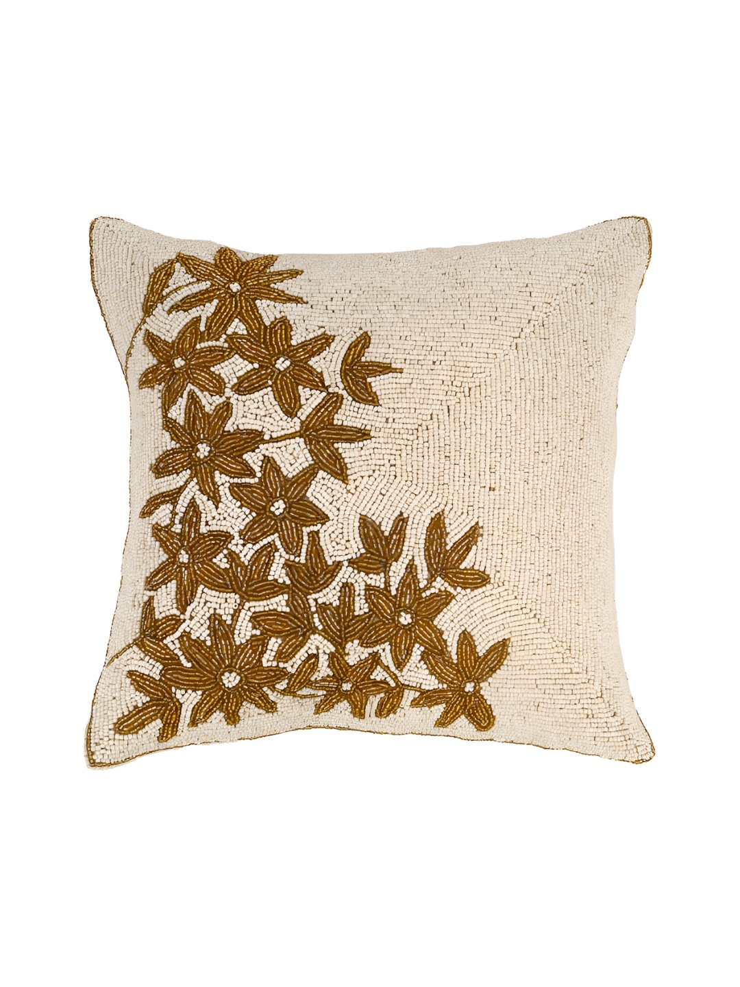 

YWULY White & Beige Floral Embellished Square Cushion Cover