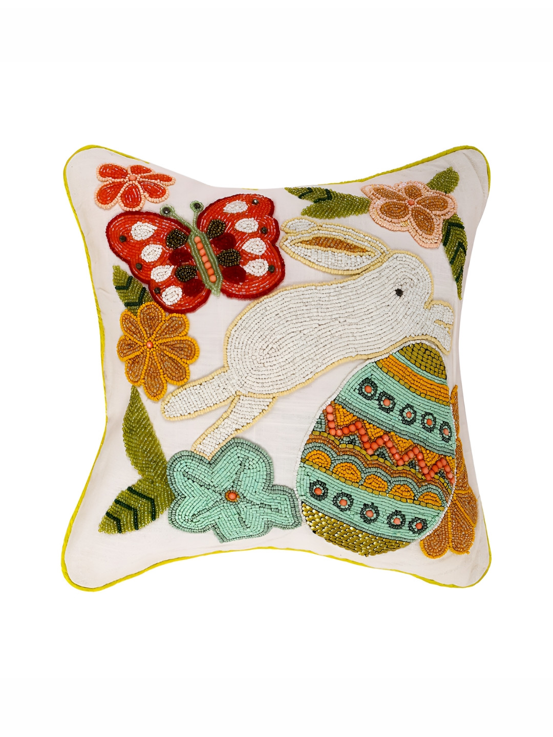 

YWULY White & Green Embellished Square Cushion Cover