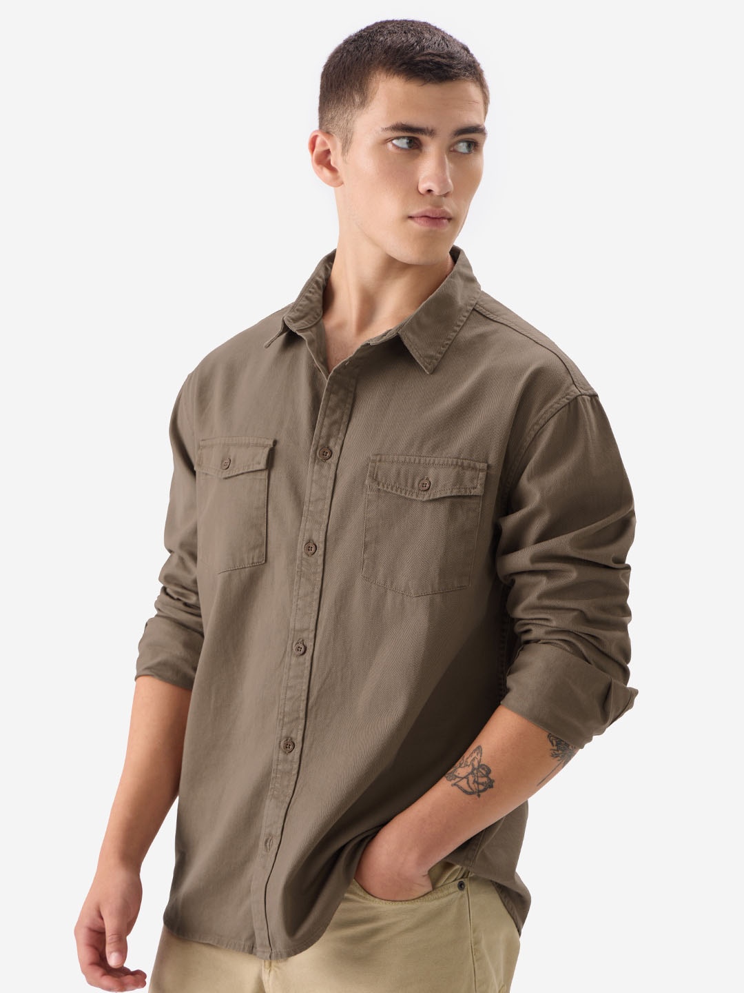 

The Souled Store Brown Opaque Cotton Casual Shirt